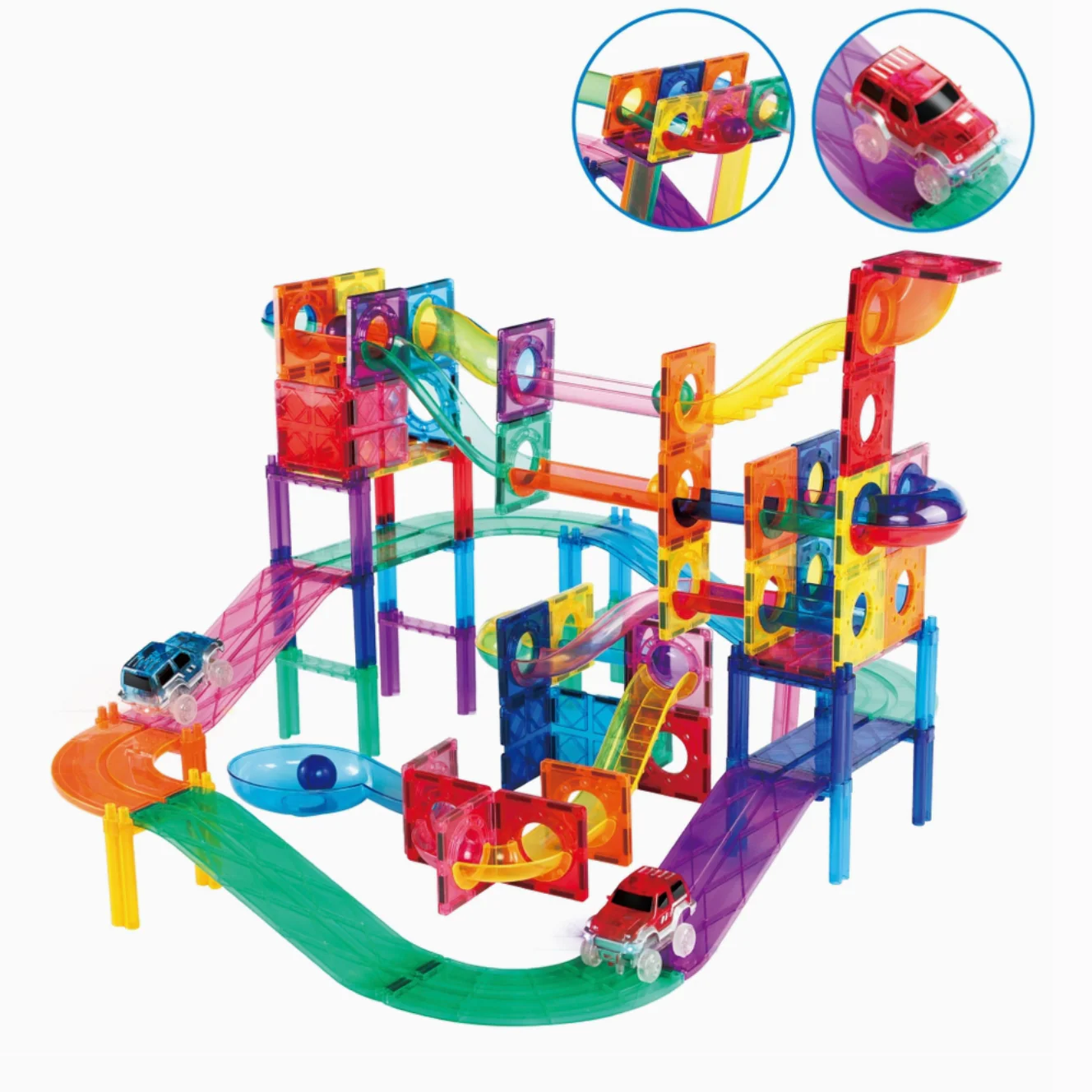 108 Piece 2-in-1 Magnetic Marble Run Set & Racing Track Set - Image 2