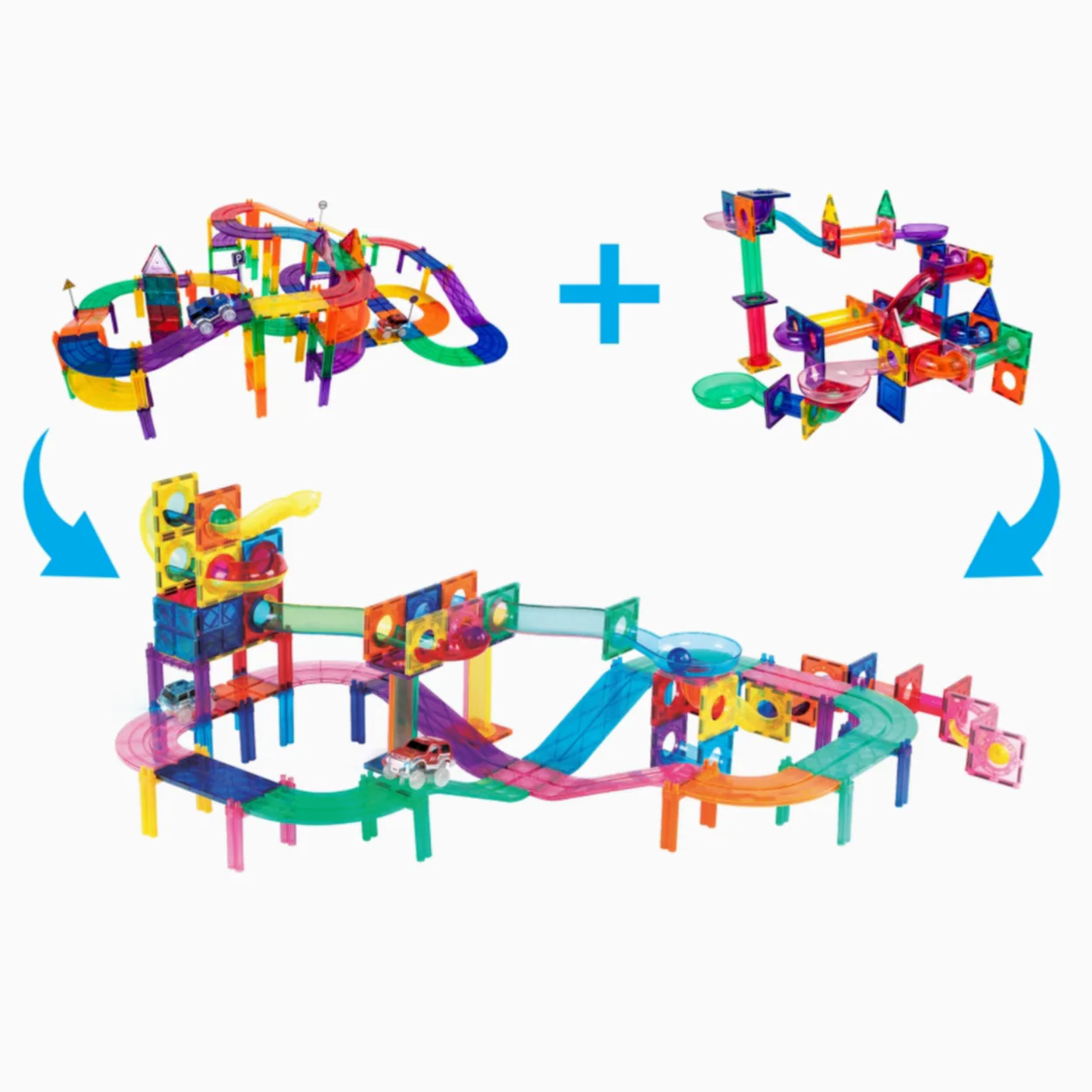 108 Piece 2-in-1 Magnetic Marble Run Set & Racing Track Set - Image 4