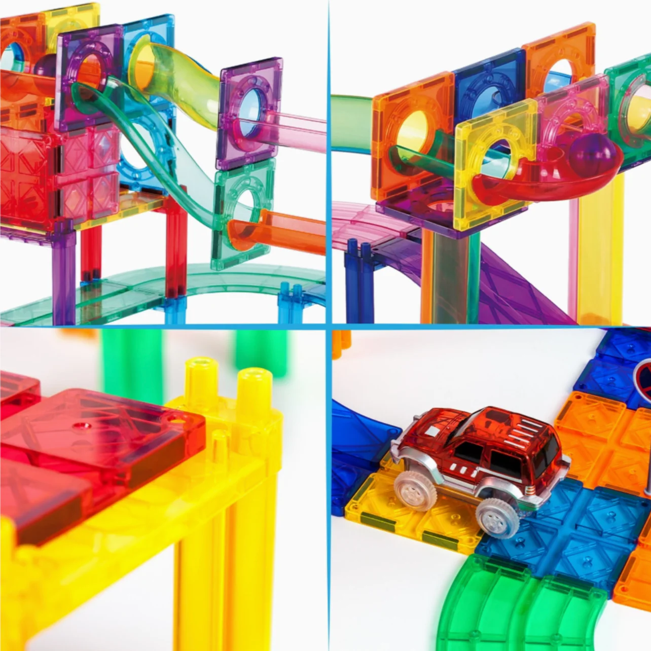 108 Piece 2-in-1 Magnetic Marble Run Set & Racing Track Set - Image 5