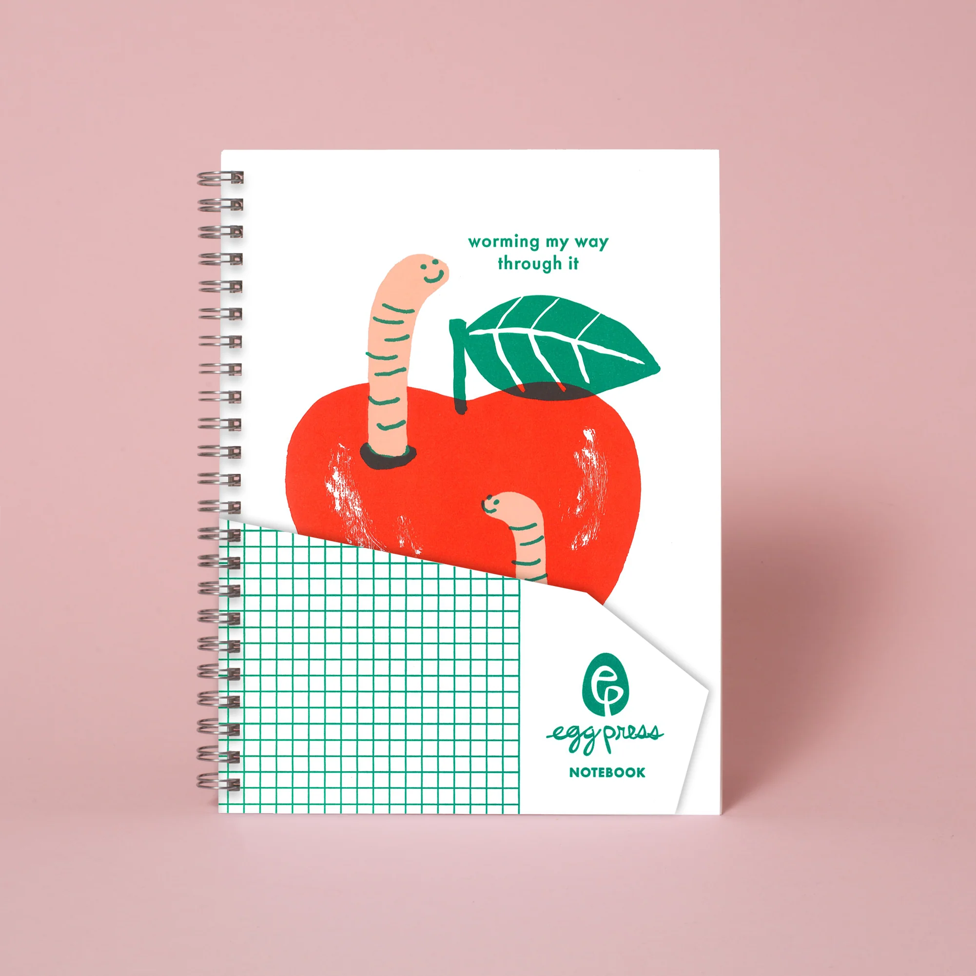 6 x 8" Spiral Blank Notebook - Apple & Worms - Image 2