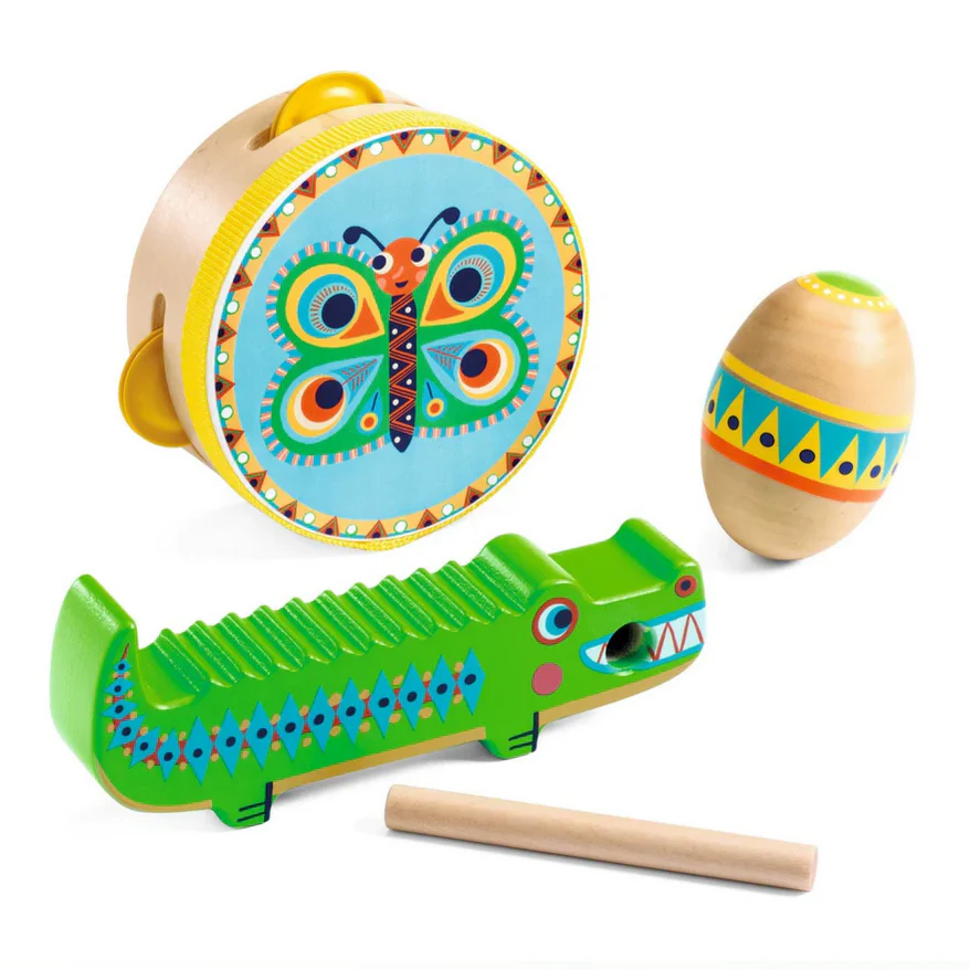 Animambo Tambourine, Maracas, Guiro Instrument Set