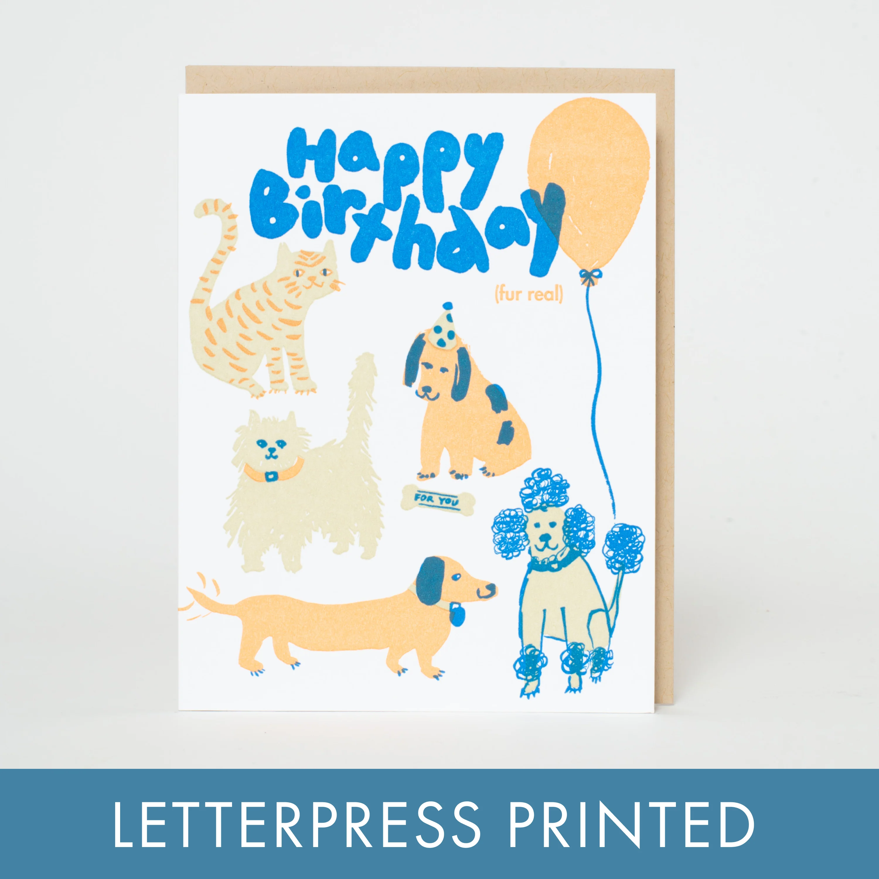 Birthday Dog & Cat Party Letterpress Card - Image 2