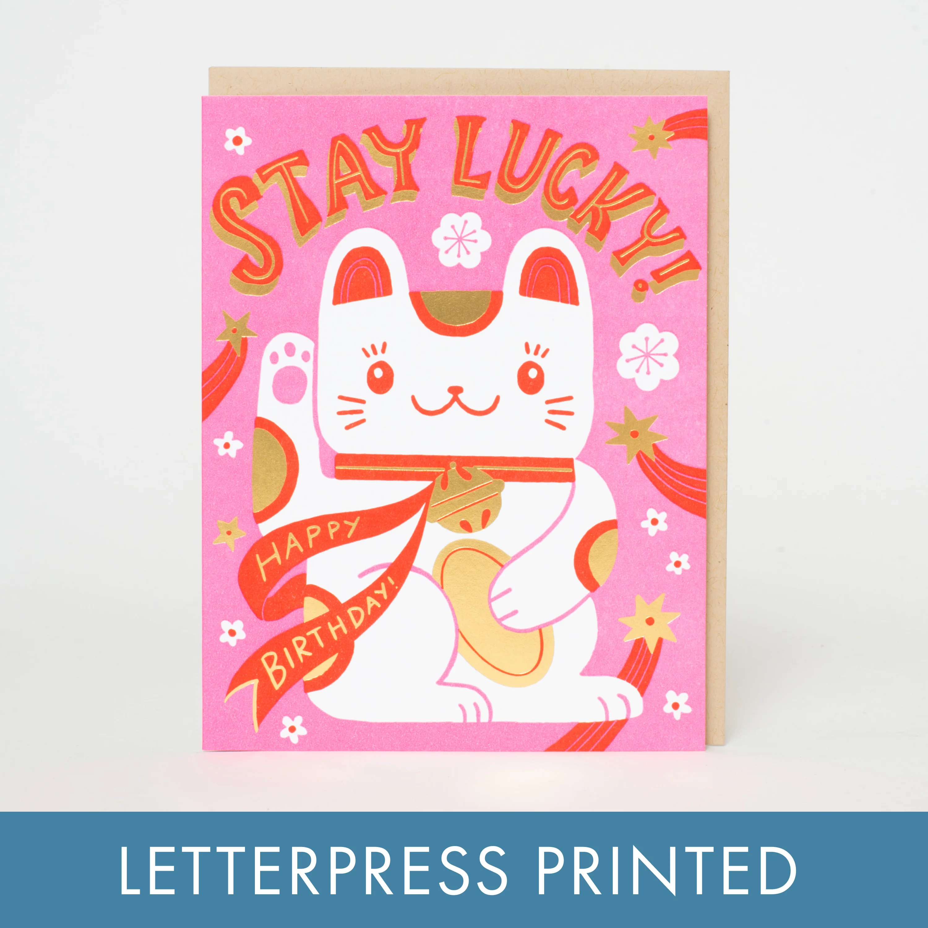 Stay Lucky Cat Letterpress Card - Image 2