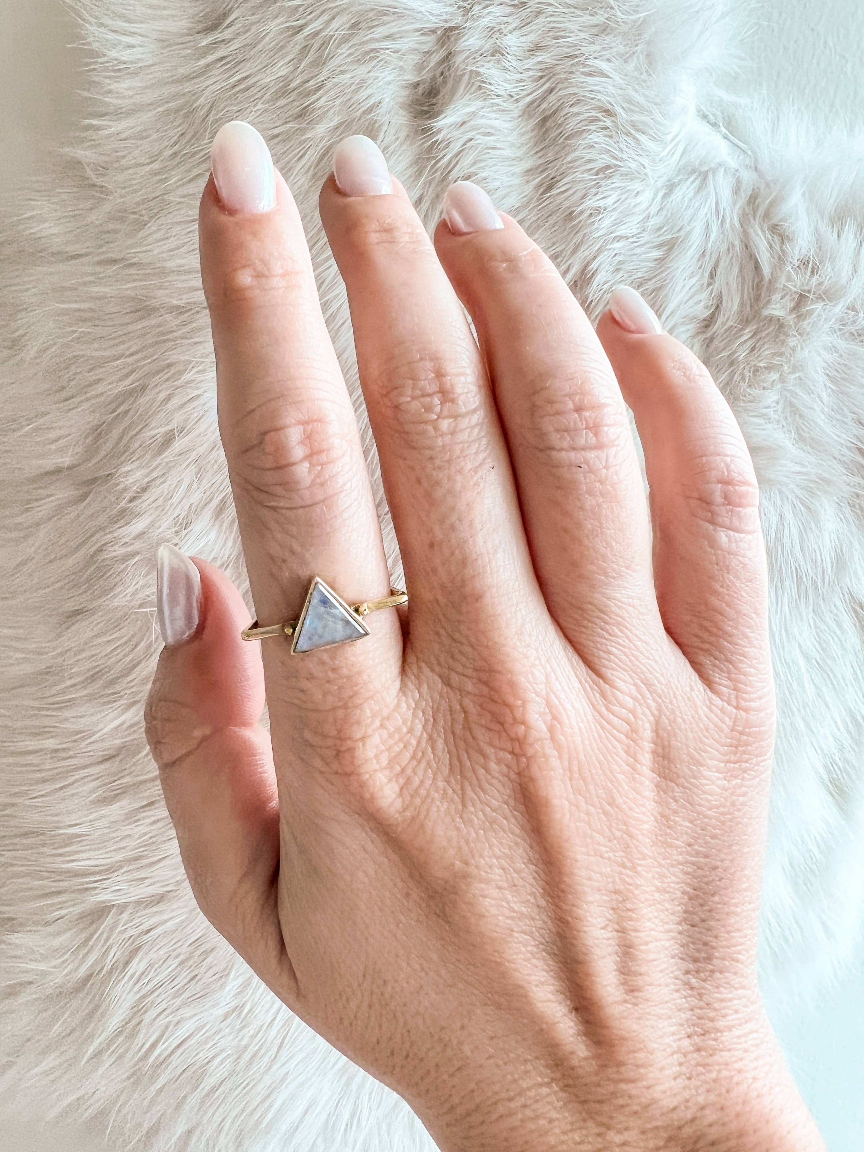 Brass Ring with Triangle Moonstone - Image 2