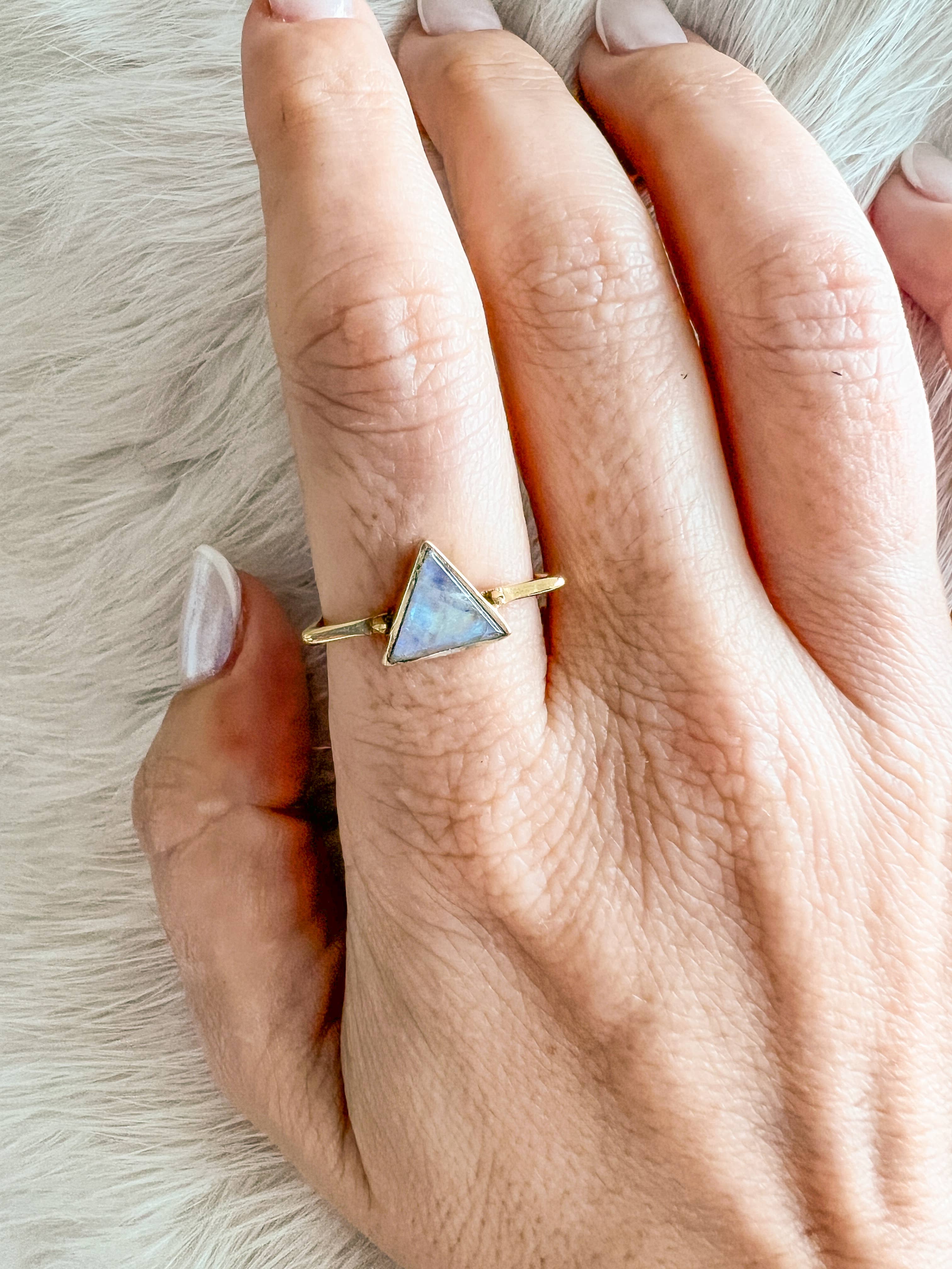 Brass Ring with Triangle Moonstone - Image 3