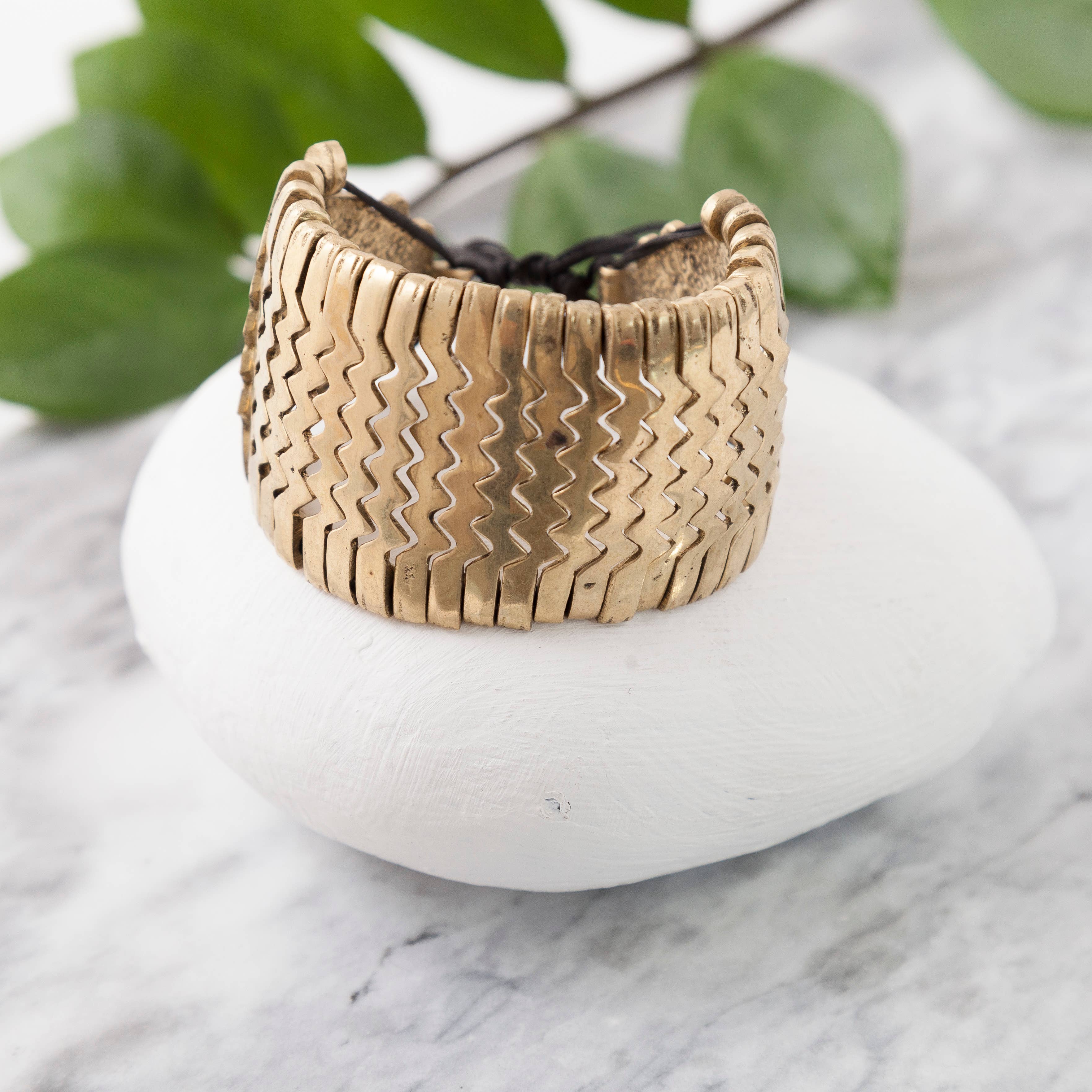 Brass Zigzag Cuff Bracelet - Image 2
