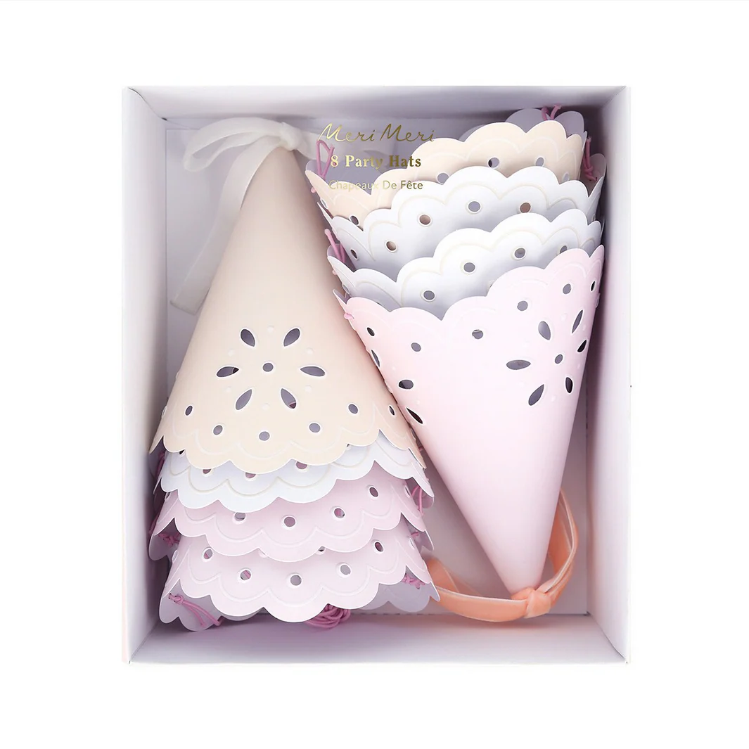 Broderie Anglaise Lace Party Hats (8pk) - Image 4