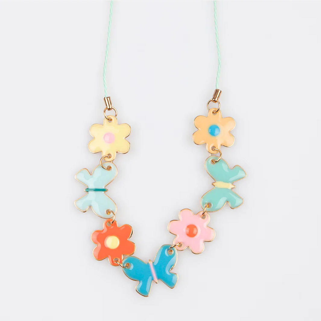 Butterflies & Flowers Enamel Charm Necklace - Image 2