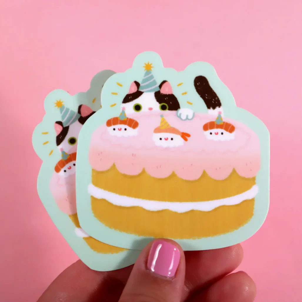 Cat Birthday Sticker -Vica Lew