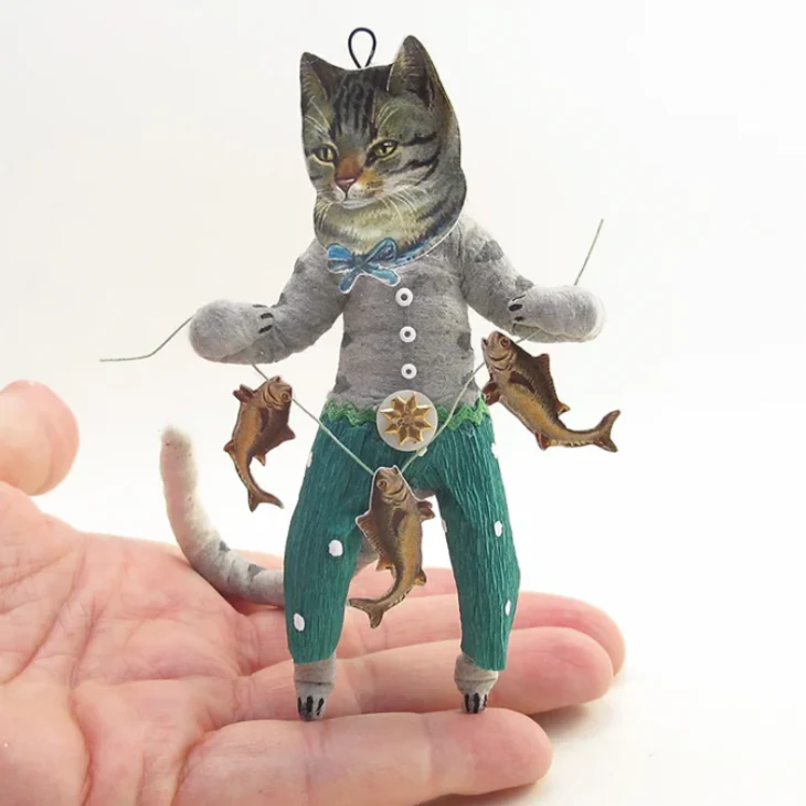 Cat Boy Catching Fish Ornament Figure - Image 4