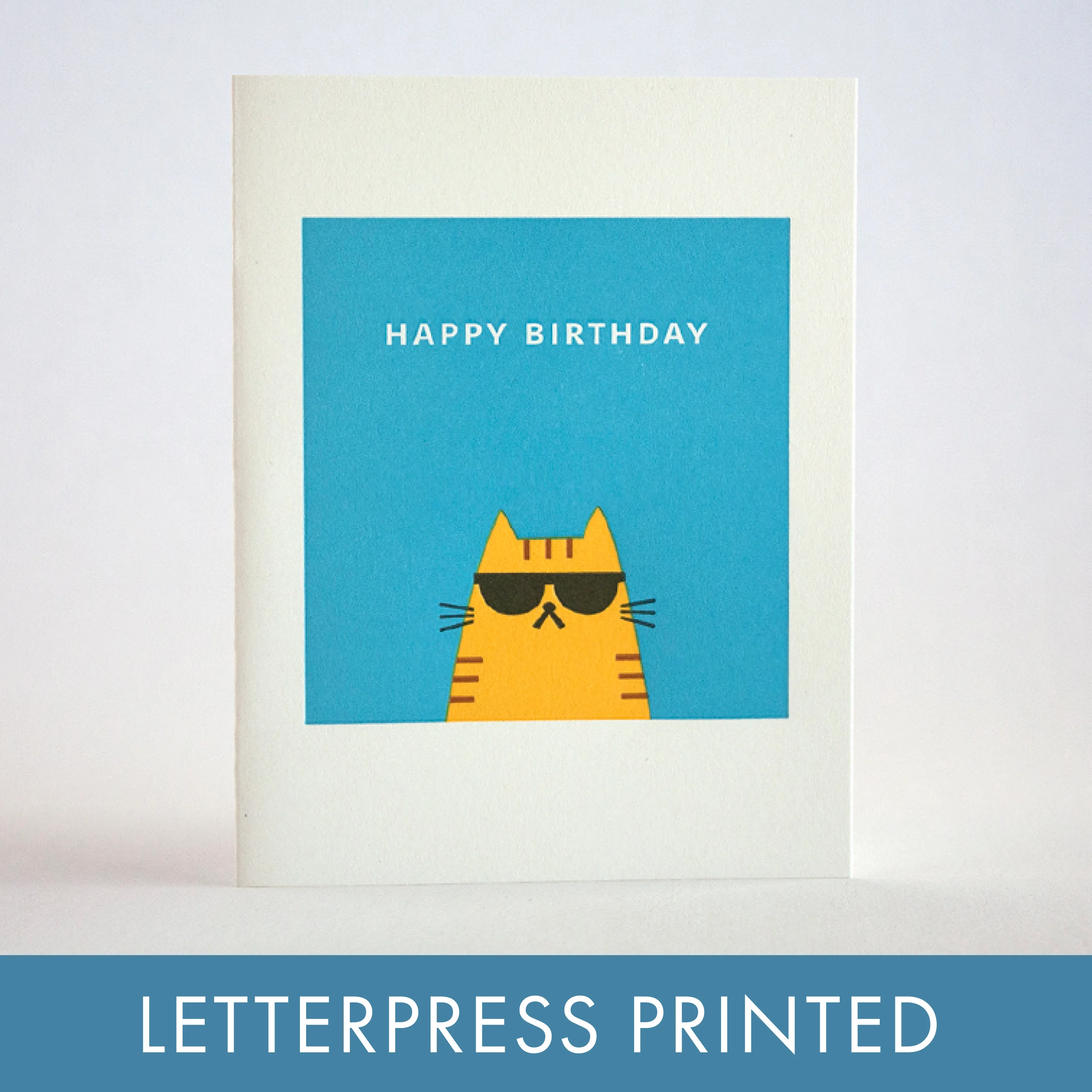 Cool Cat Birthday Letterpress Greeting Card by Fugu Fugu