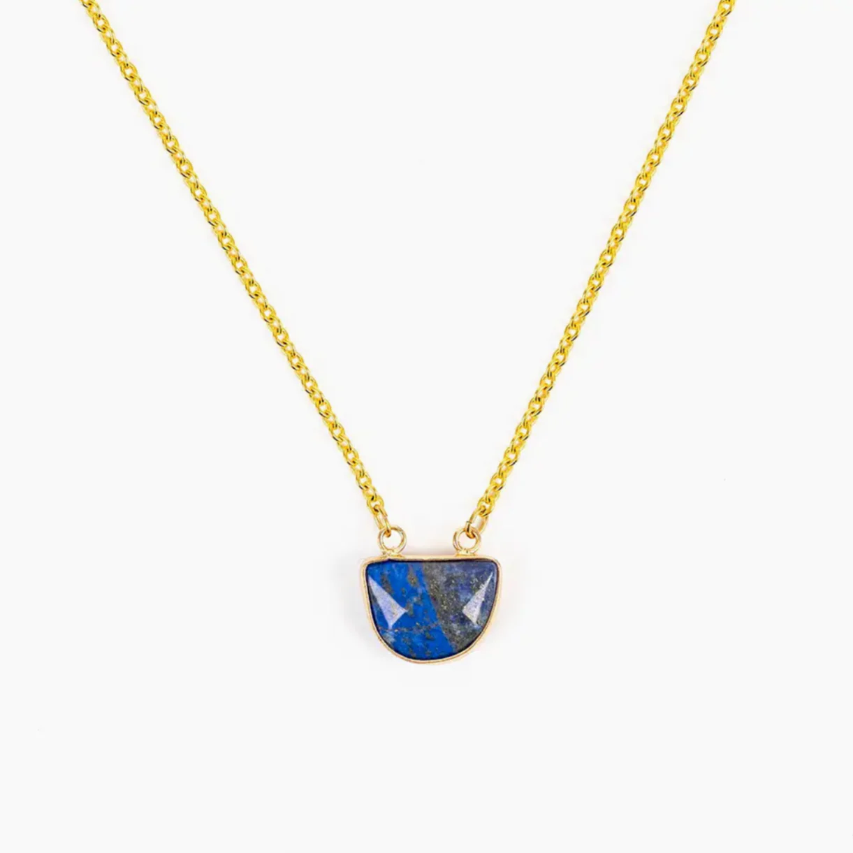 Large Faceted Stone Pendant Necklace -lapis