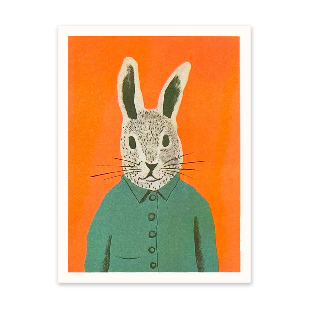 Cute Neon Rabbit Riso Print (6x8)