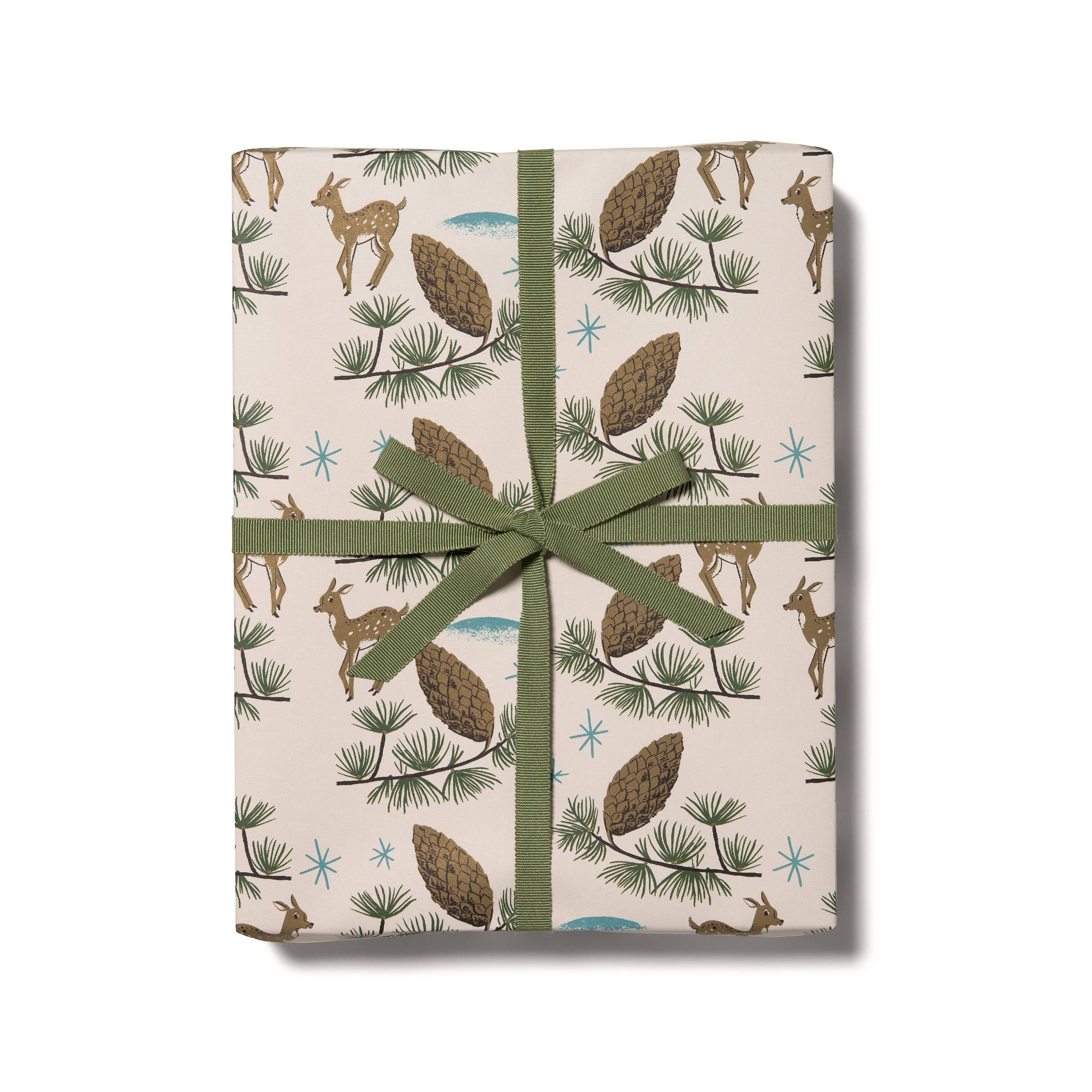 Deer and Pine Cones holiday wrapping paper -rolls of 3 sheets