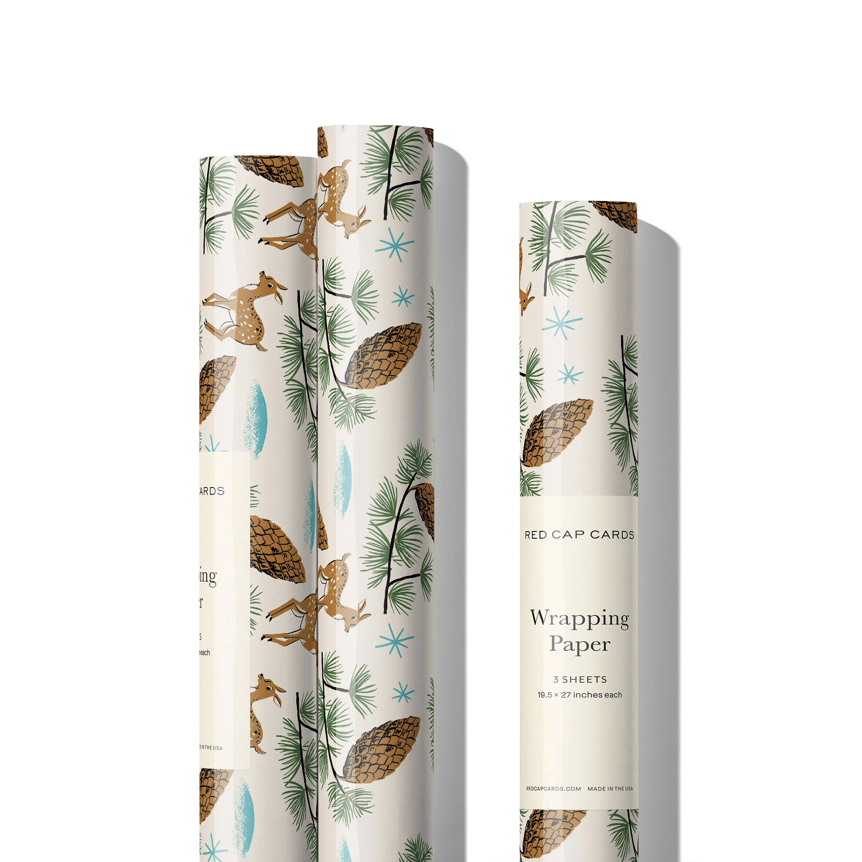 Deer and Pine Cones holiday wrapping paper -rolls of 3 sheets - Image 2