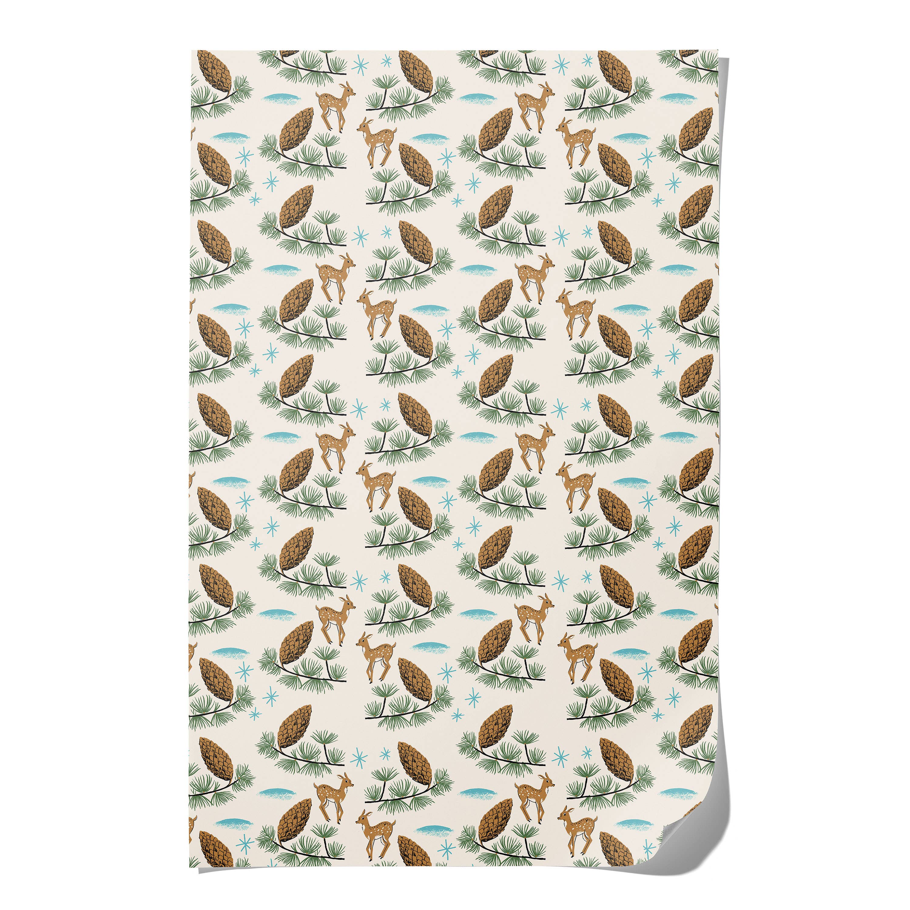 Deer and Pine Cones holiday wrapping paper -rolls of 3 sheets - Image 3