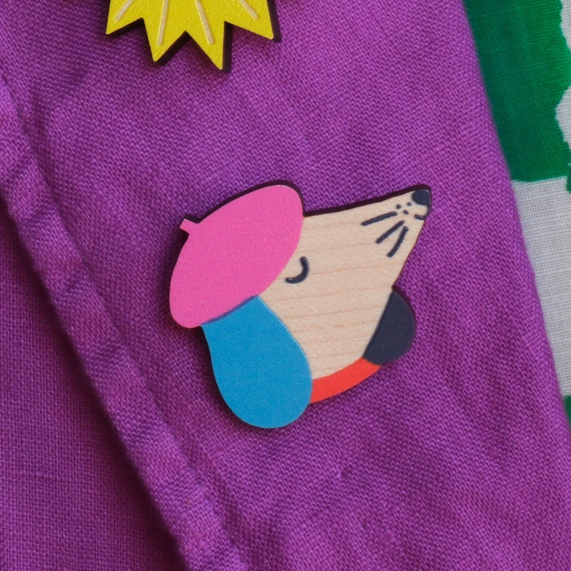 Dog Printed Wooden Pin Badge - Image 2