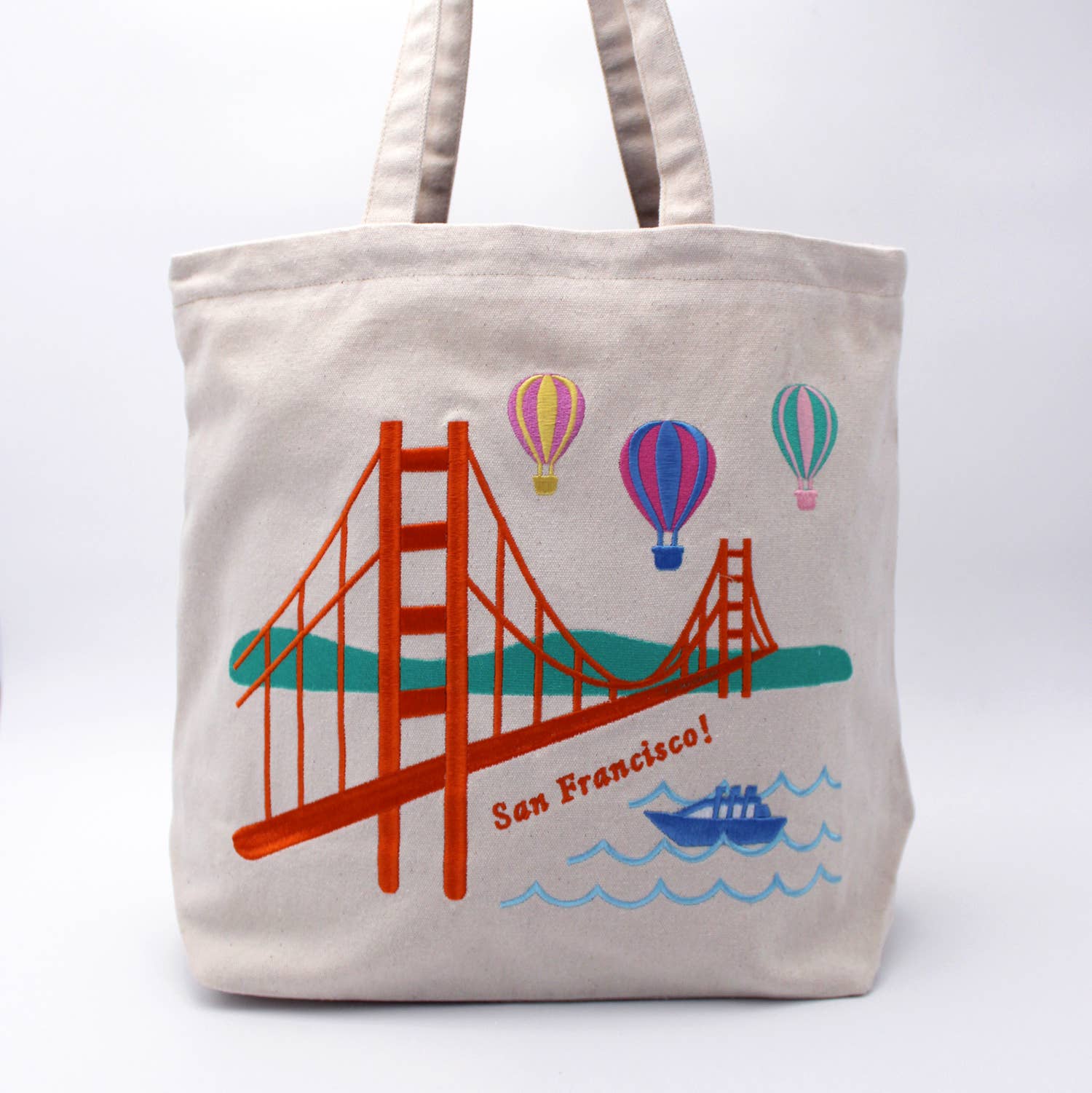 Embroidered San Francisco Colorful Balloons Tote Bag