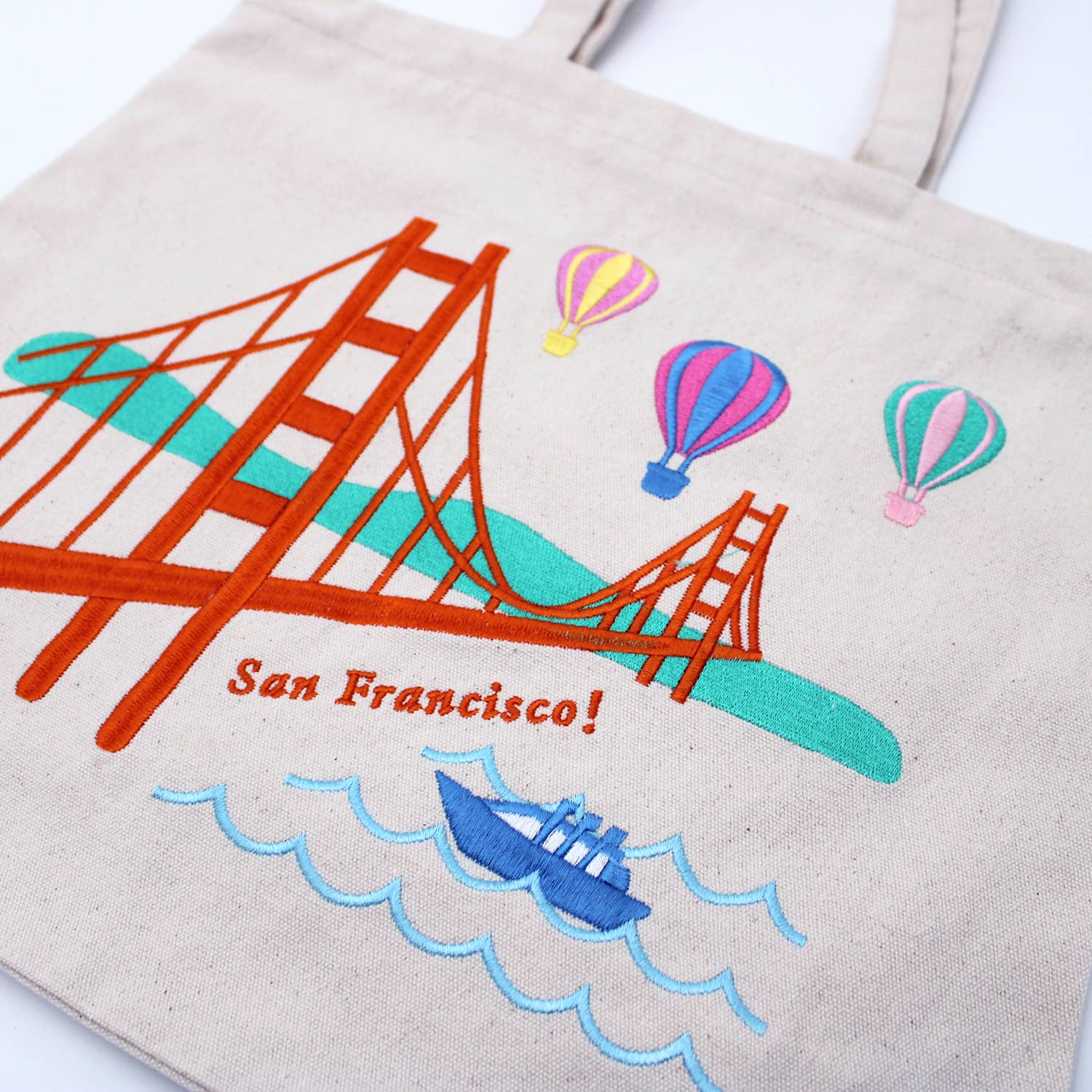 Embroidered San Francisco Colorful Balloons Tote Bag - Image 2