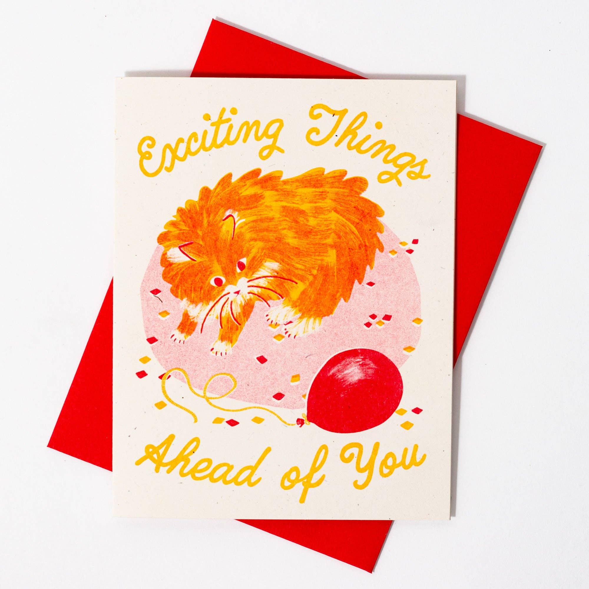 Exciting Things Ahead of You Cat - Risograph Birthday Card - Image 2