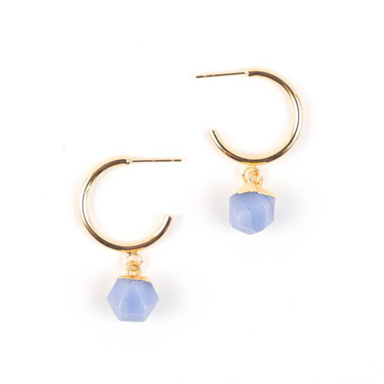 Faceted Stone Gold Hoop Earrings