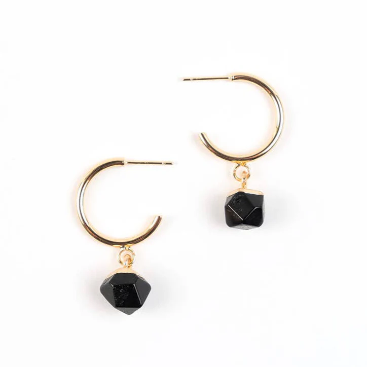 Faceted Stone Gold Hoop Earrings - Image 4