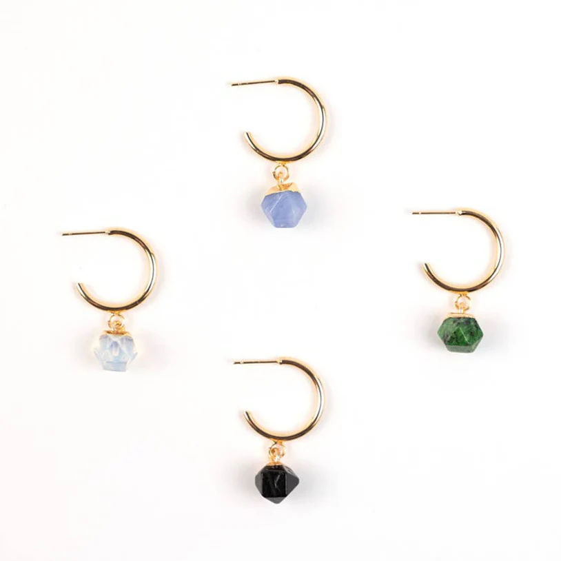 Faceted Stone Gold Hoop Earrings - Image 5