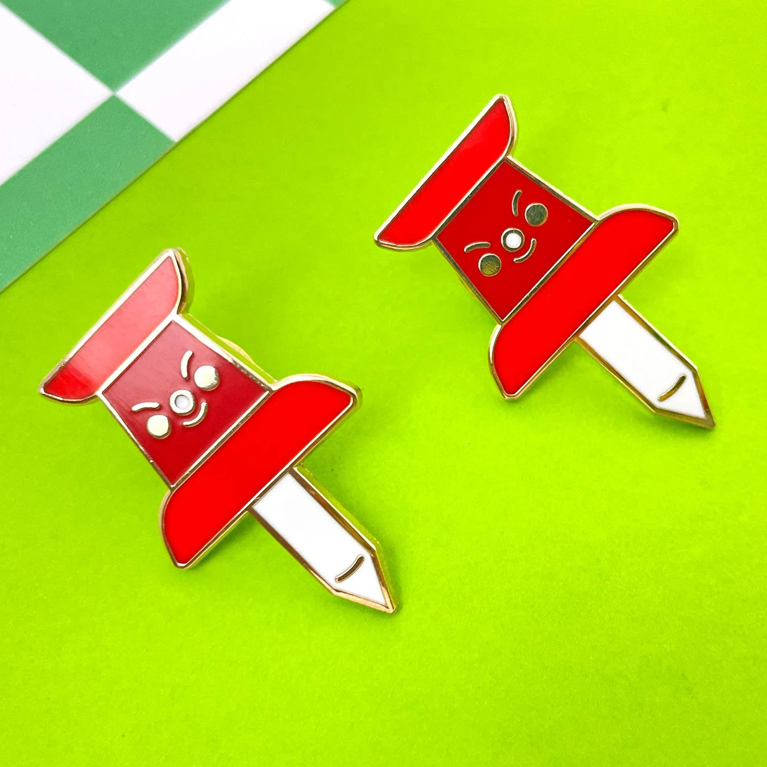 Feeling Angy Thumbtack Gold Enamel Pin | Office Supplies - Image 3