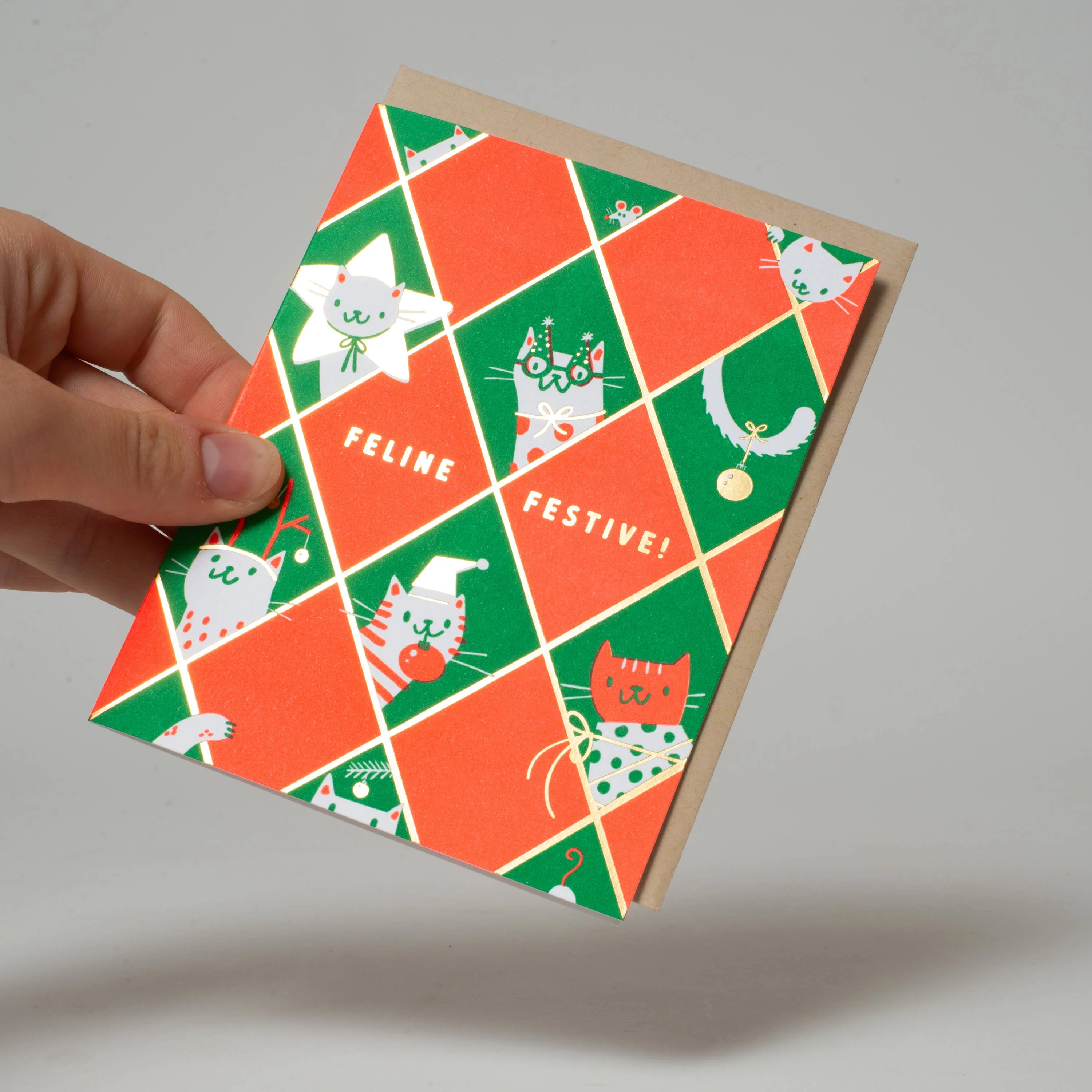 Feline Festive Holiday Letterpress Card - Image 2