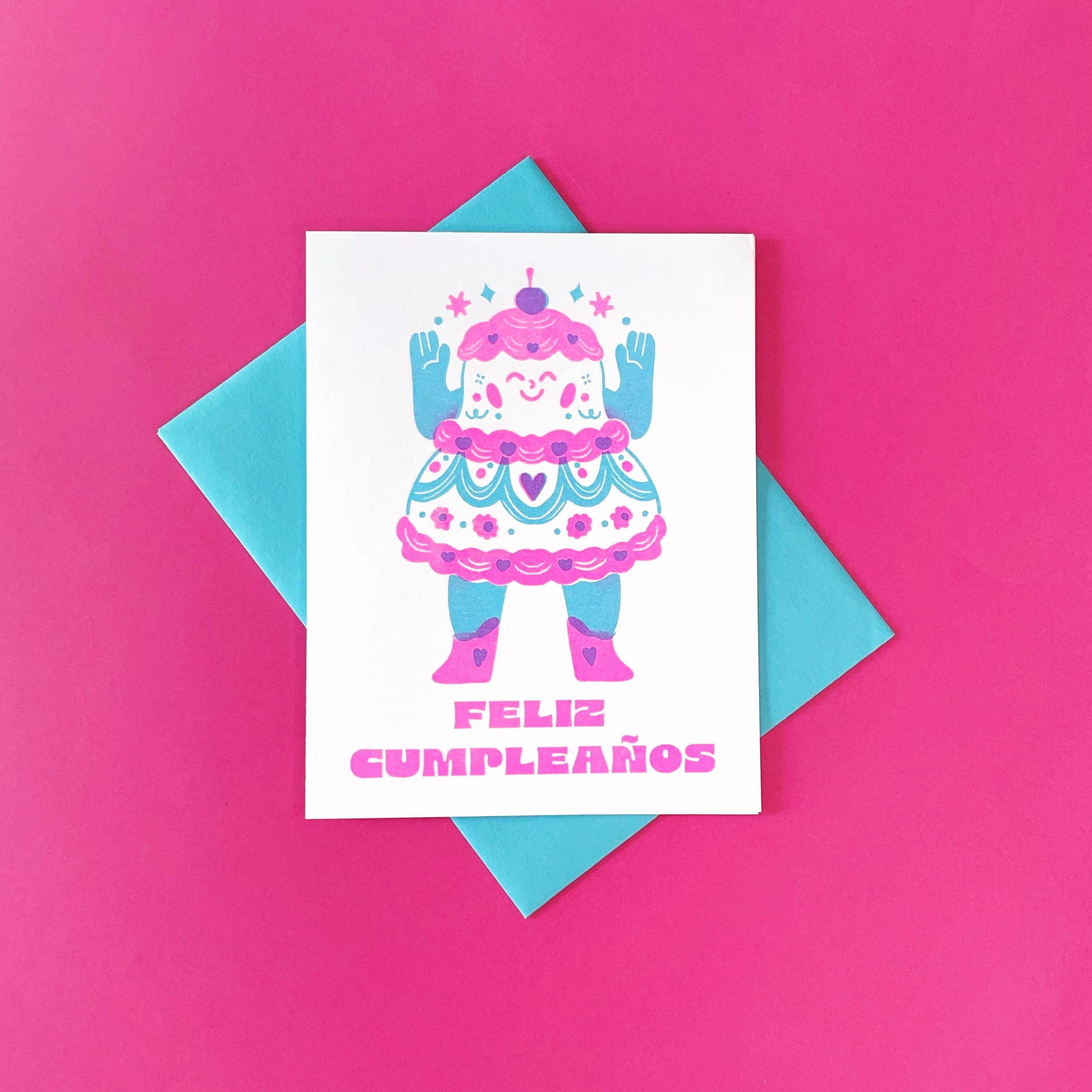Feliz Cumpleanos - Spanish Birthday Risograph Card