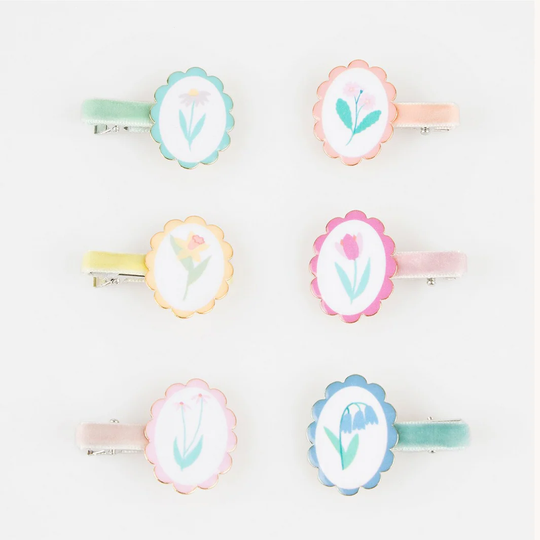 Flower Cameo Hair Clips (6pk)