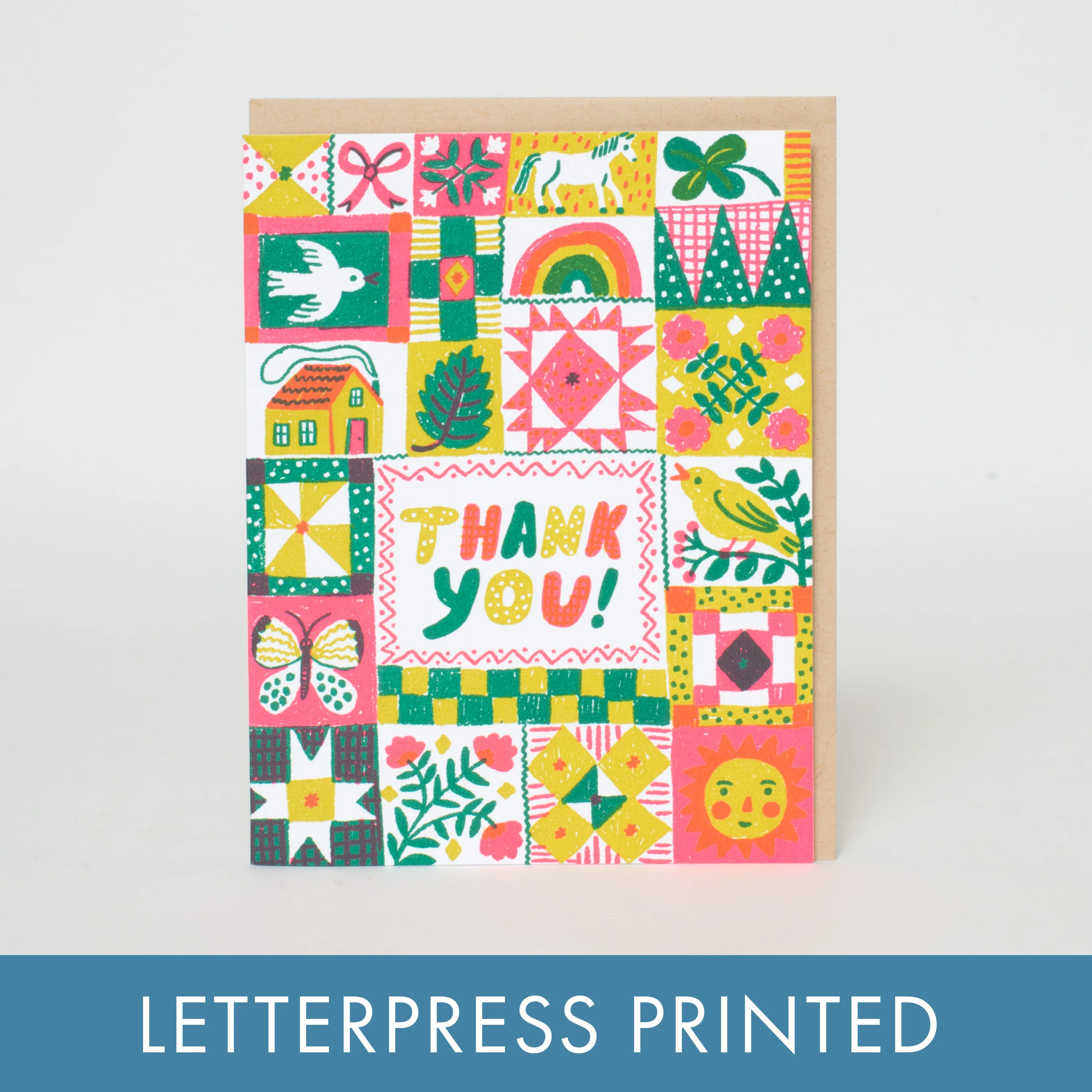 Folk Quilt Thanks Letterpress Card - Phoebe Wahl - Image 2