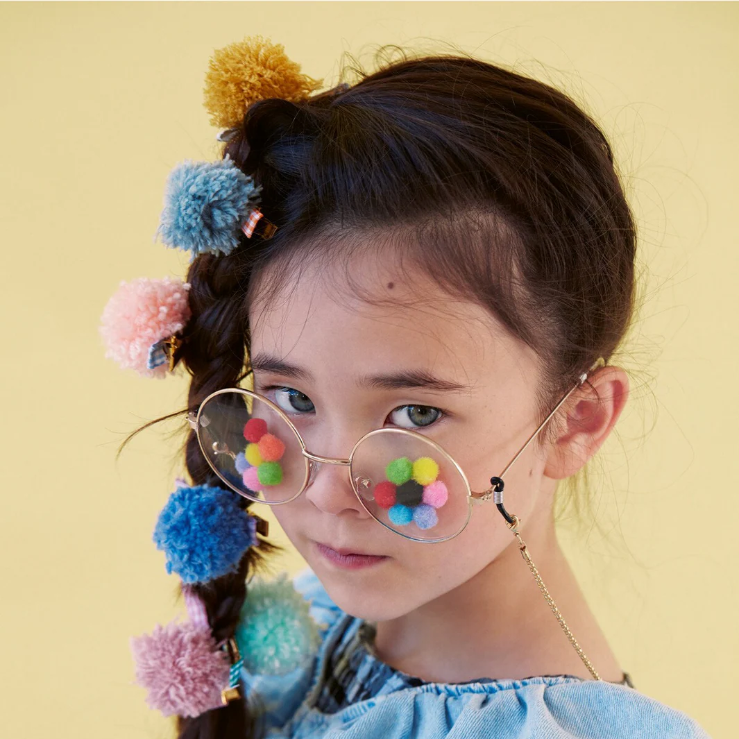 Gingham Big Pom Pom Hair Clips