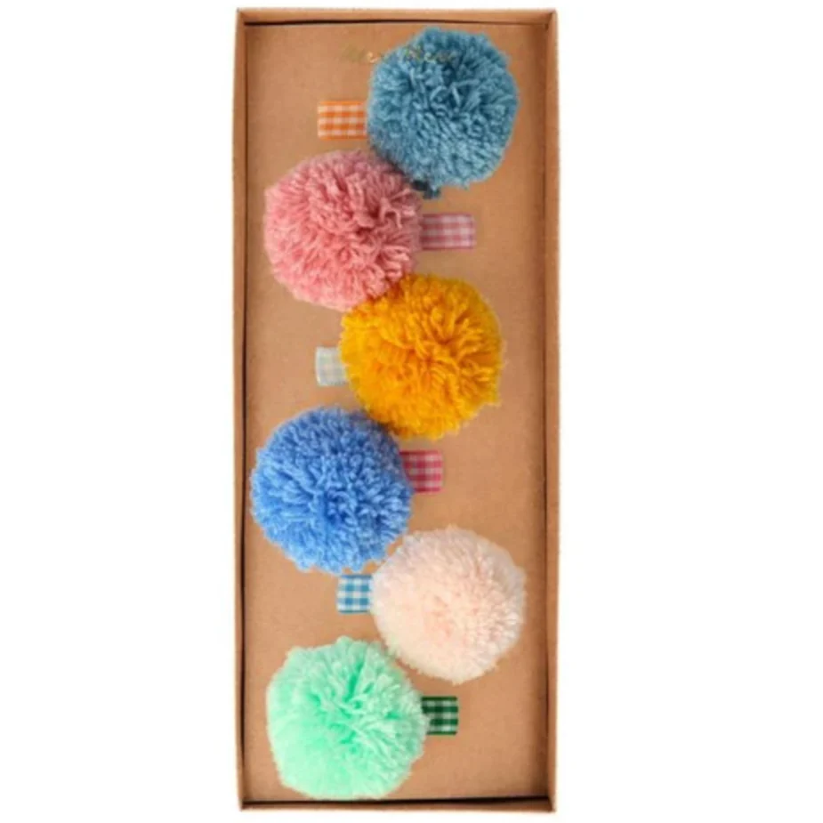 Gingham Big Pom Pom Hair Clips - Image 2