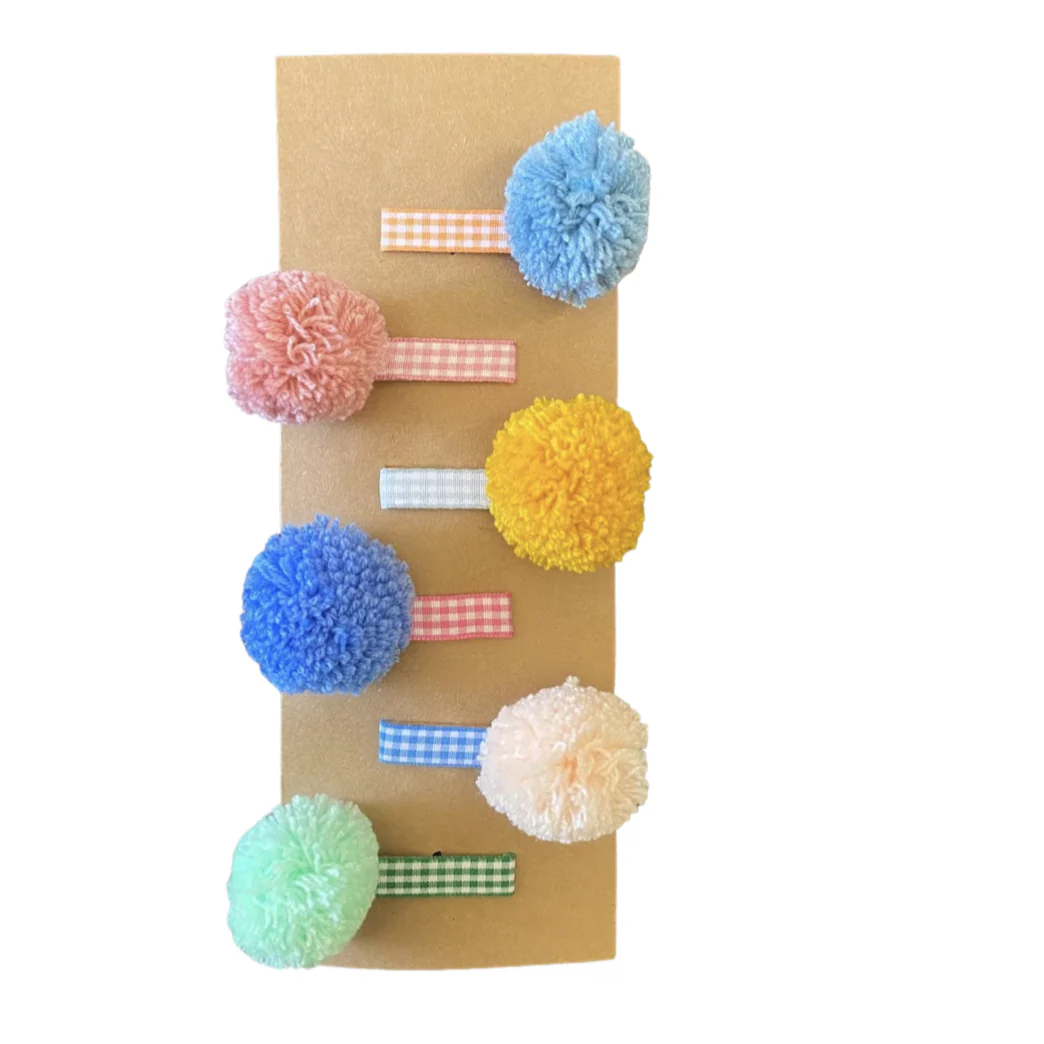 Gingham Big Pom Pom Hair Clips - Image 4