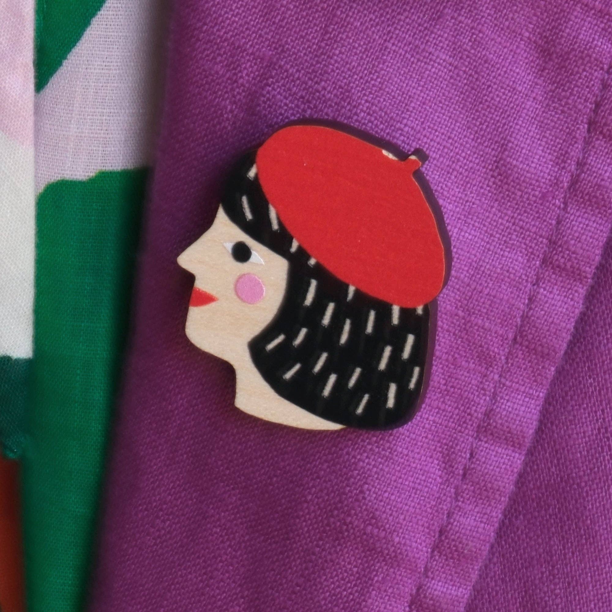 Girl Printed Wooden Pin Badge - Image 2
