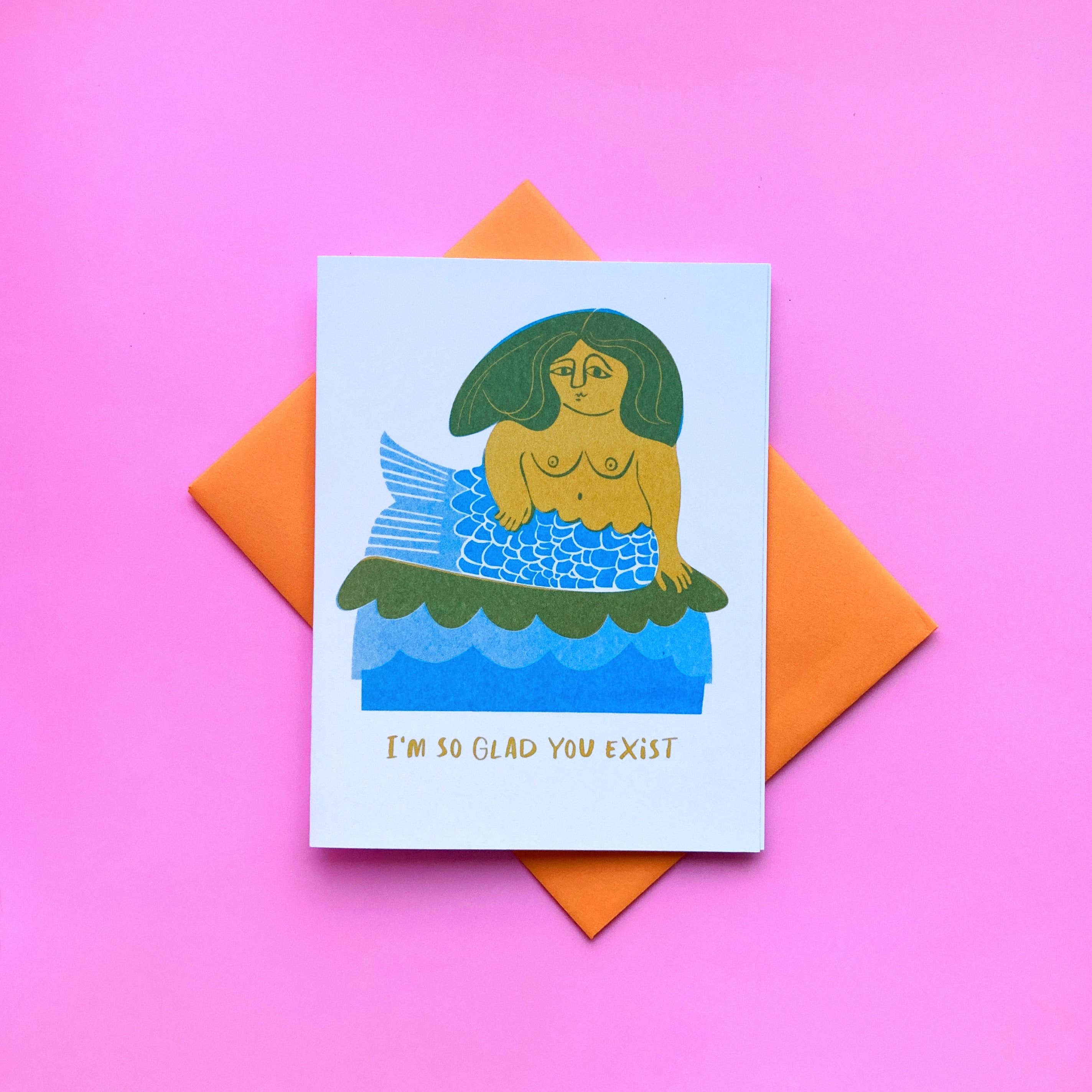 Glad you Exist Mermaid - Cute Risograph Greeting Card - Image 2