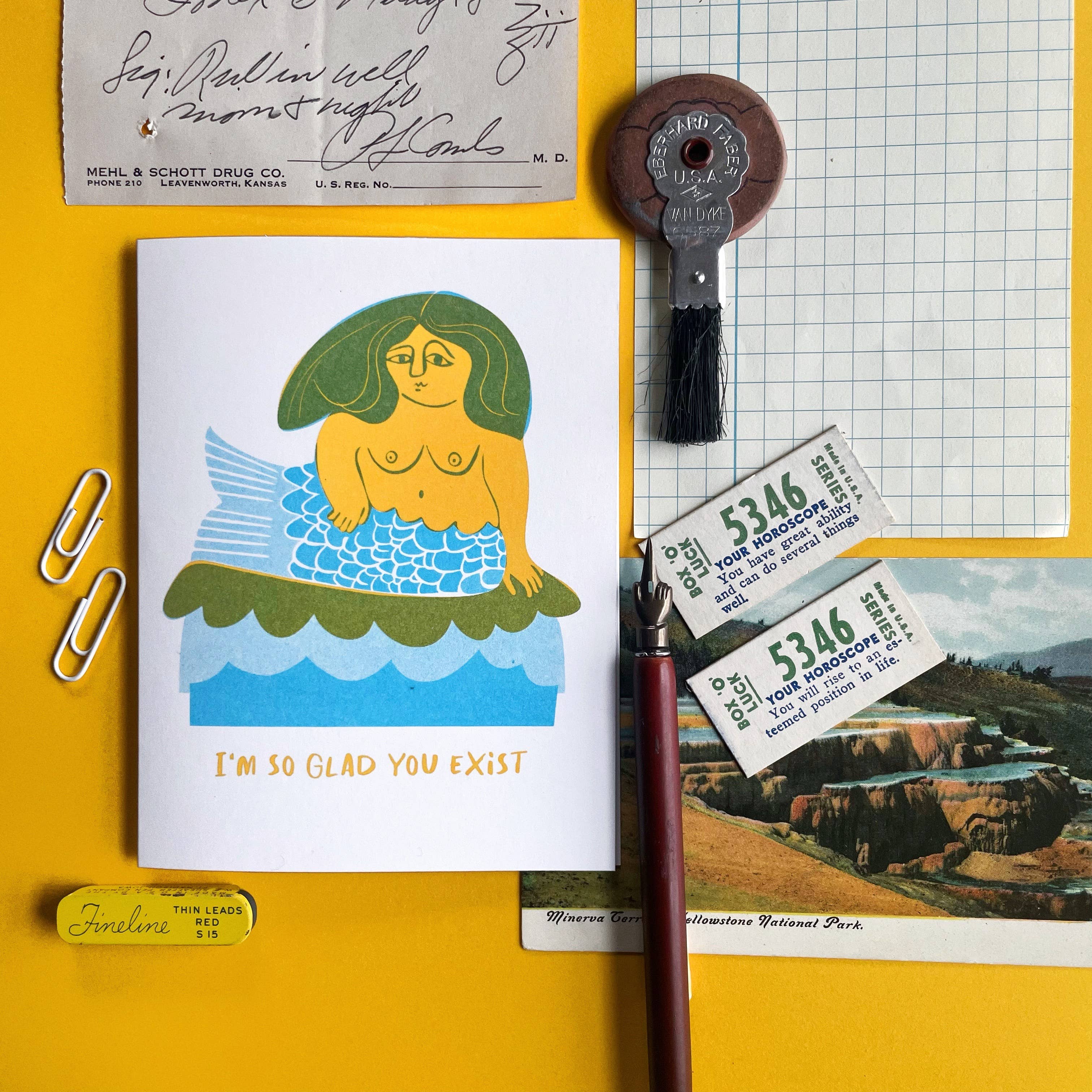 Glad you Exist Mermaid - Cute Risograph Greeting Card - Image 4