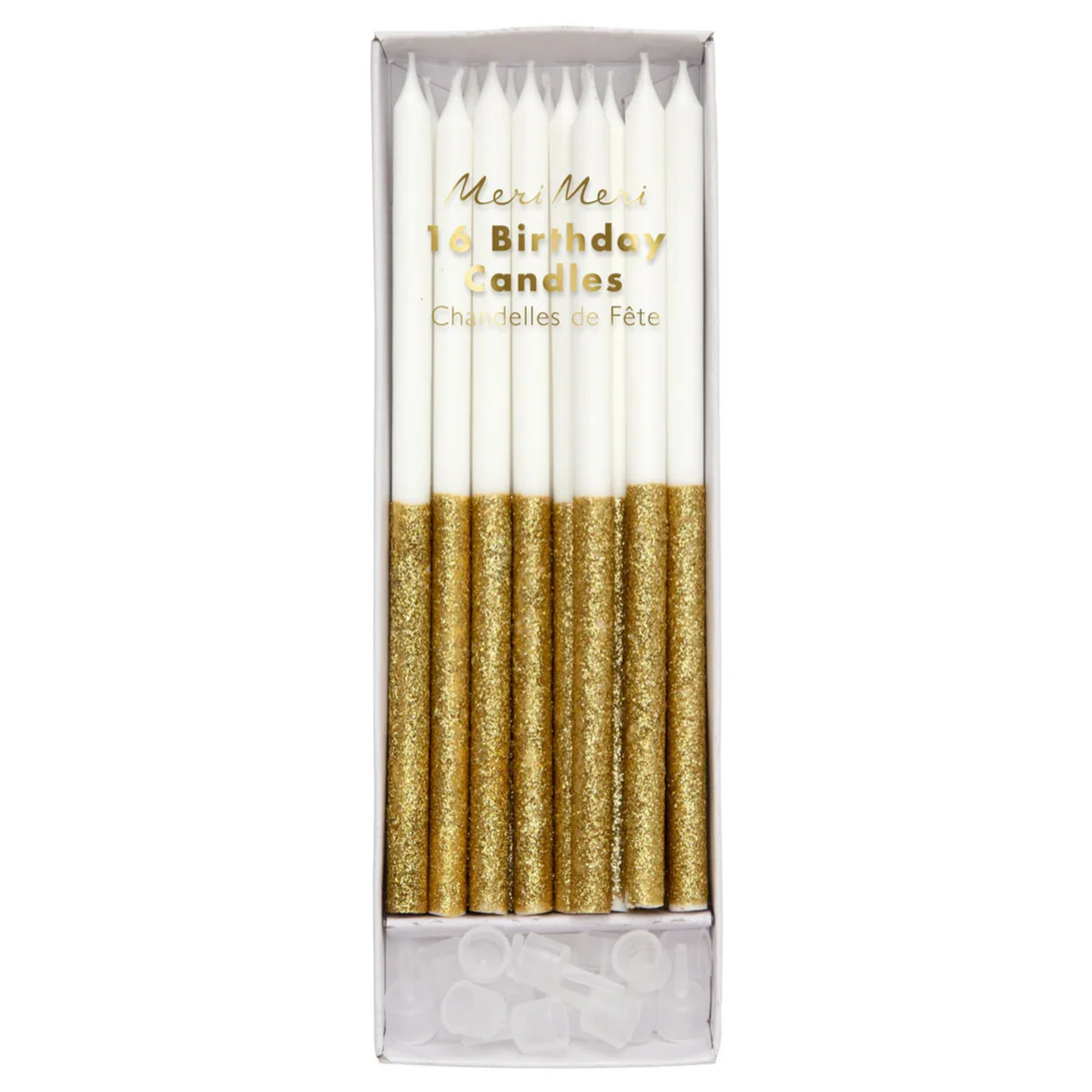 Gold Glitter Dipped Candles (x16)