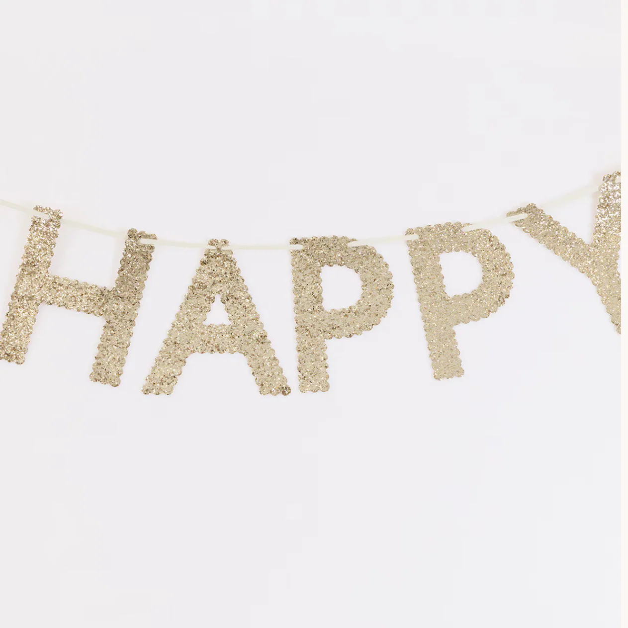Gold Glitter Fabric Happy Birthday Garland - Image 2