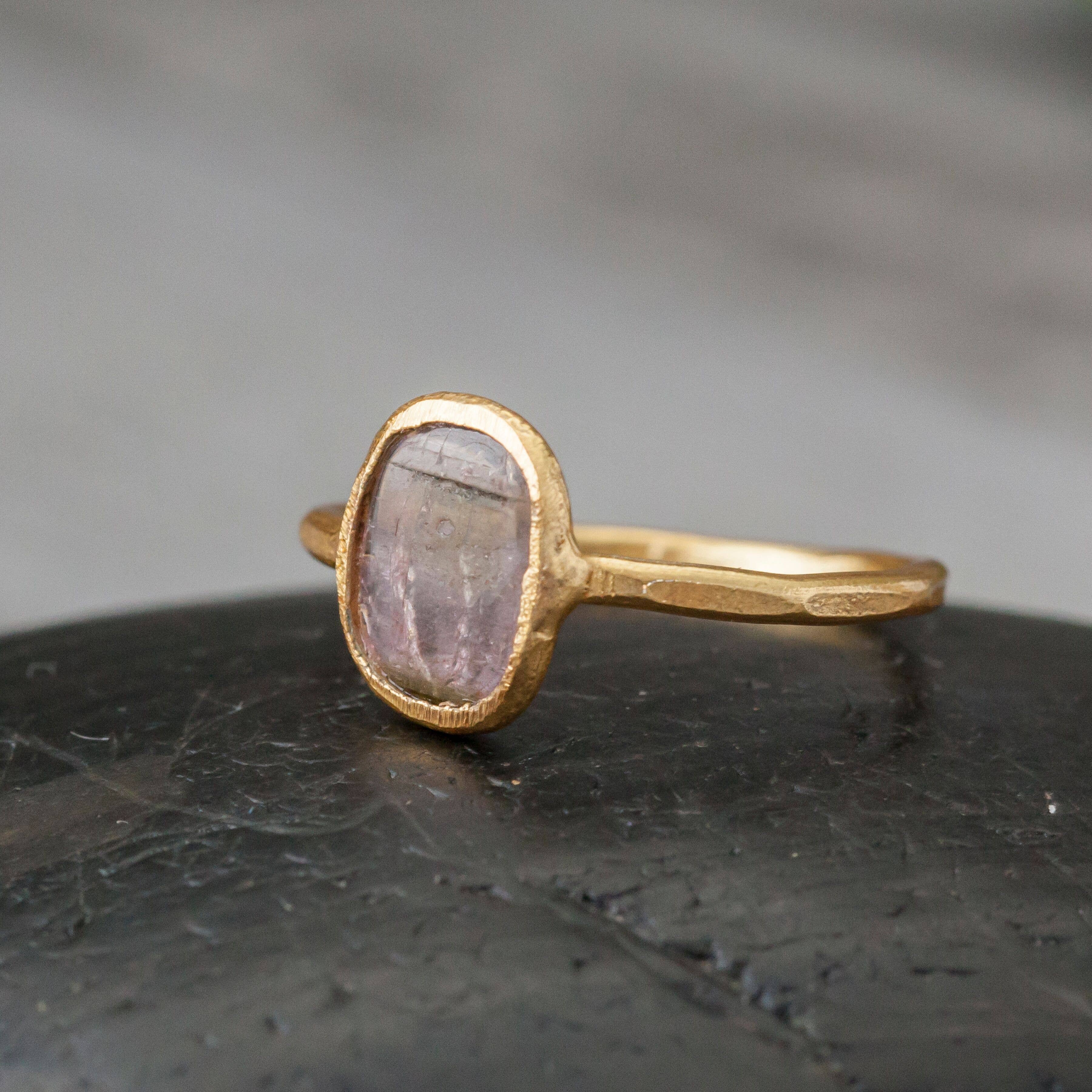 Gold Plated Sliced Tourmaline Ring