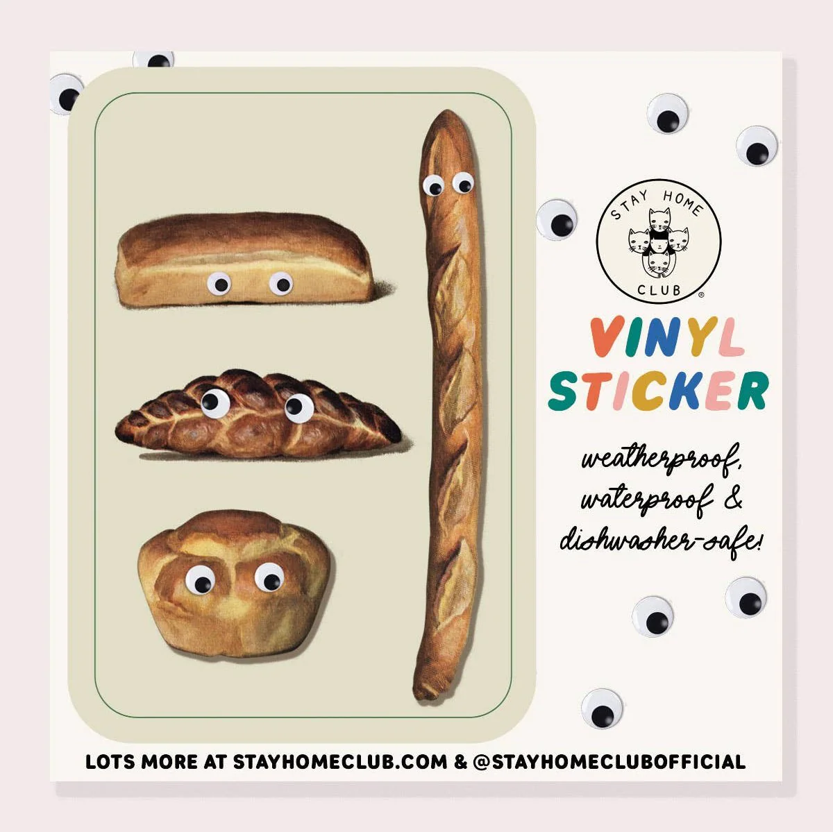 Googly Bread Vinyl Sticker - Image 2