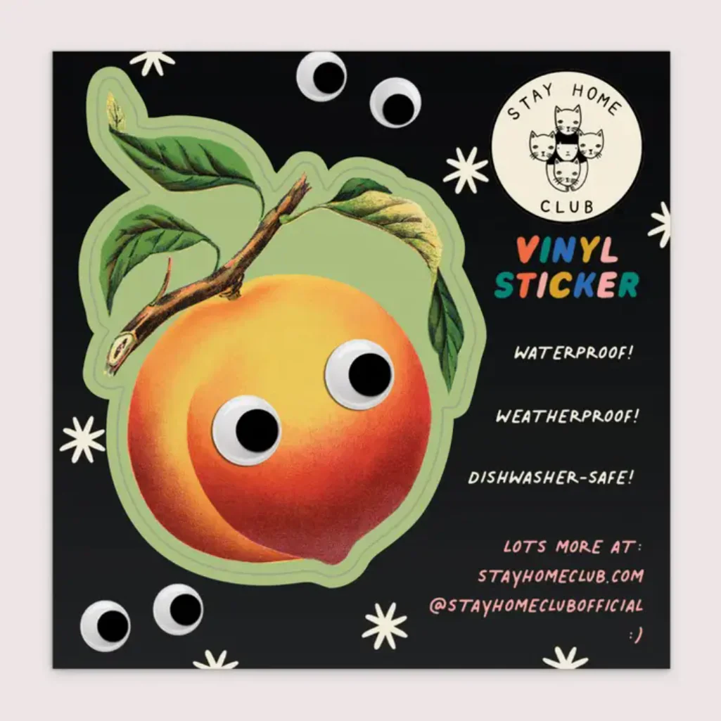 Googly Peach Vinyl Sticker - Image 3