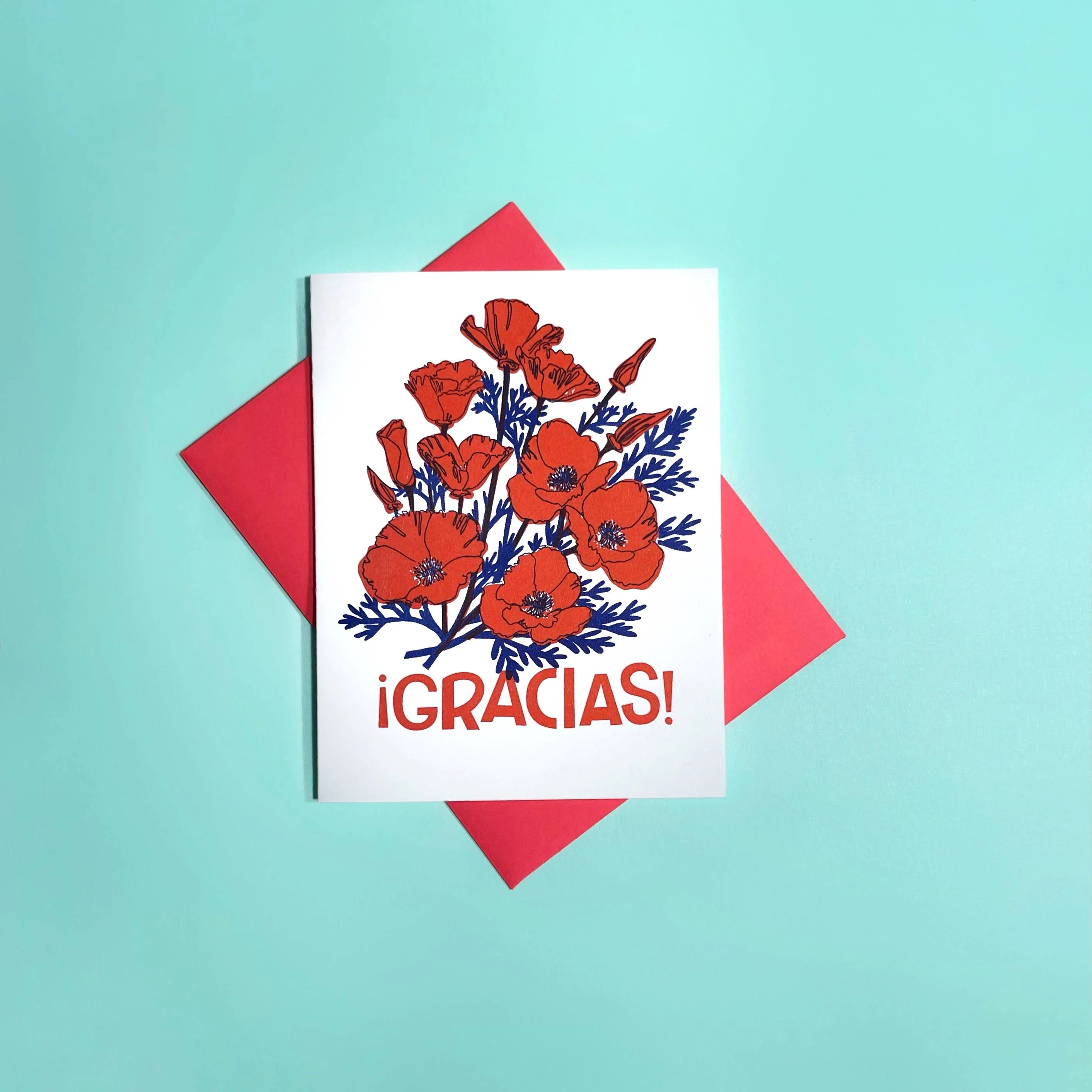 Gracias Poppies - Spanish Risograph Greeting Card