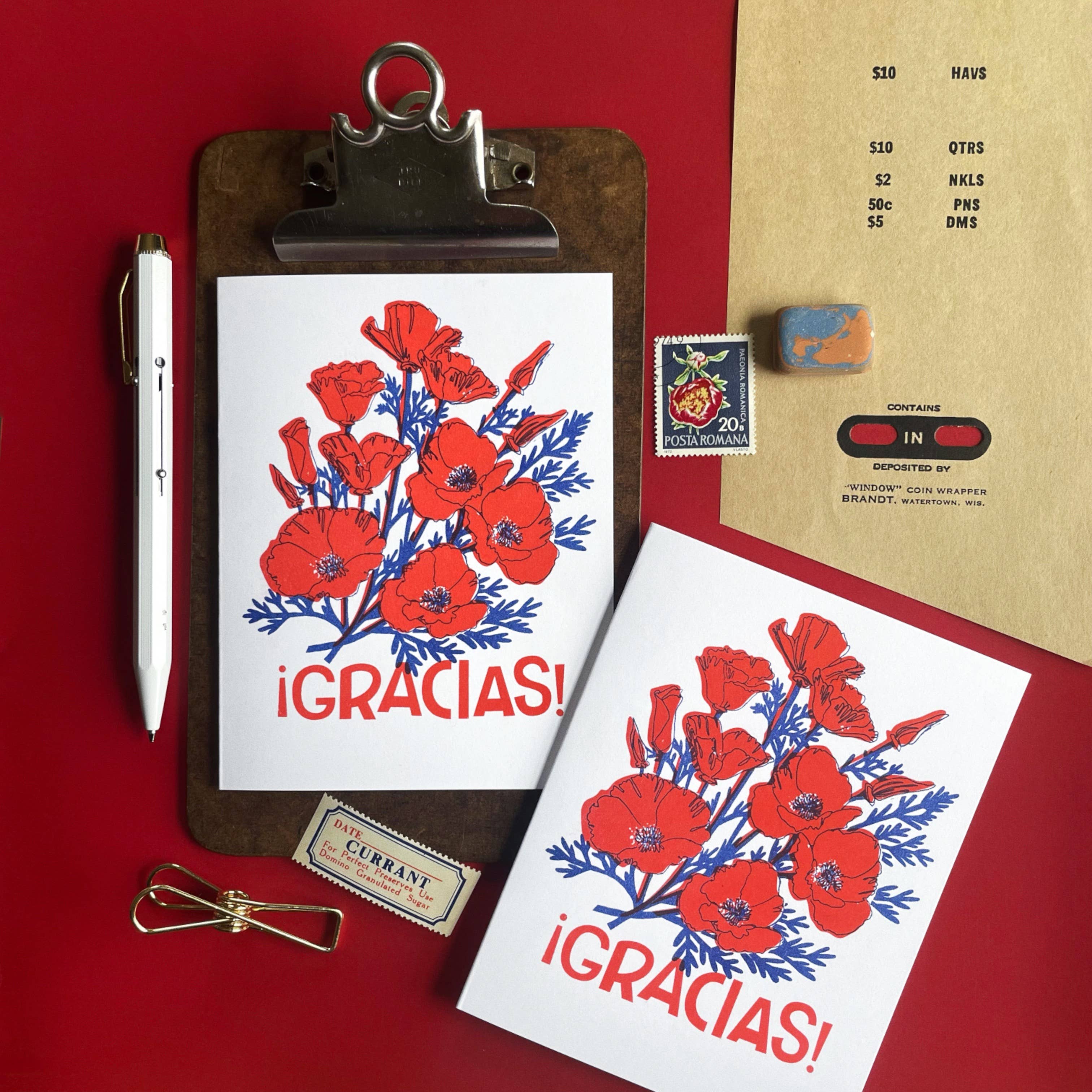 Gracias Poppies - Spanish Risograph Greeting Card - Image 3