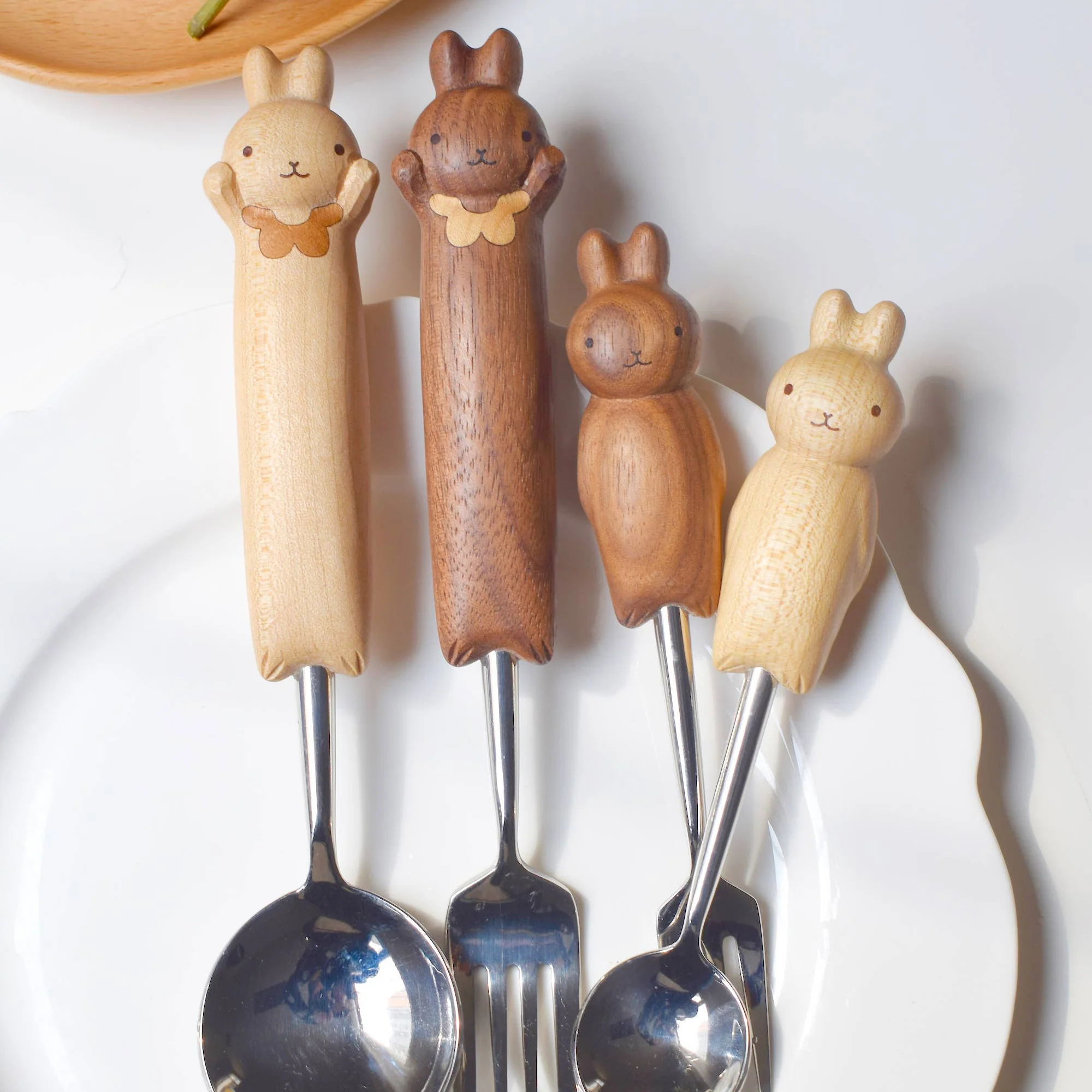 Hand-Carved Bunny Spoon & Fork