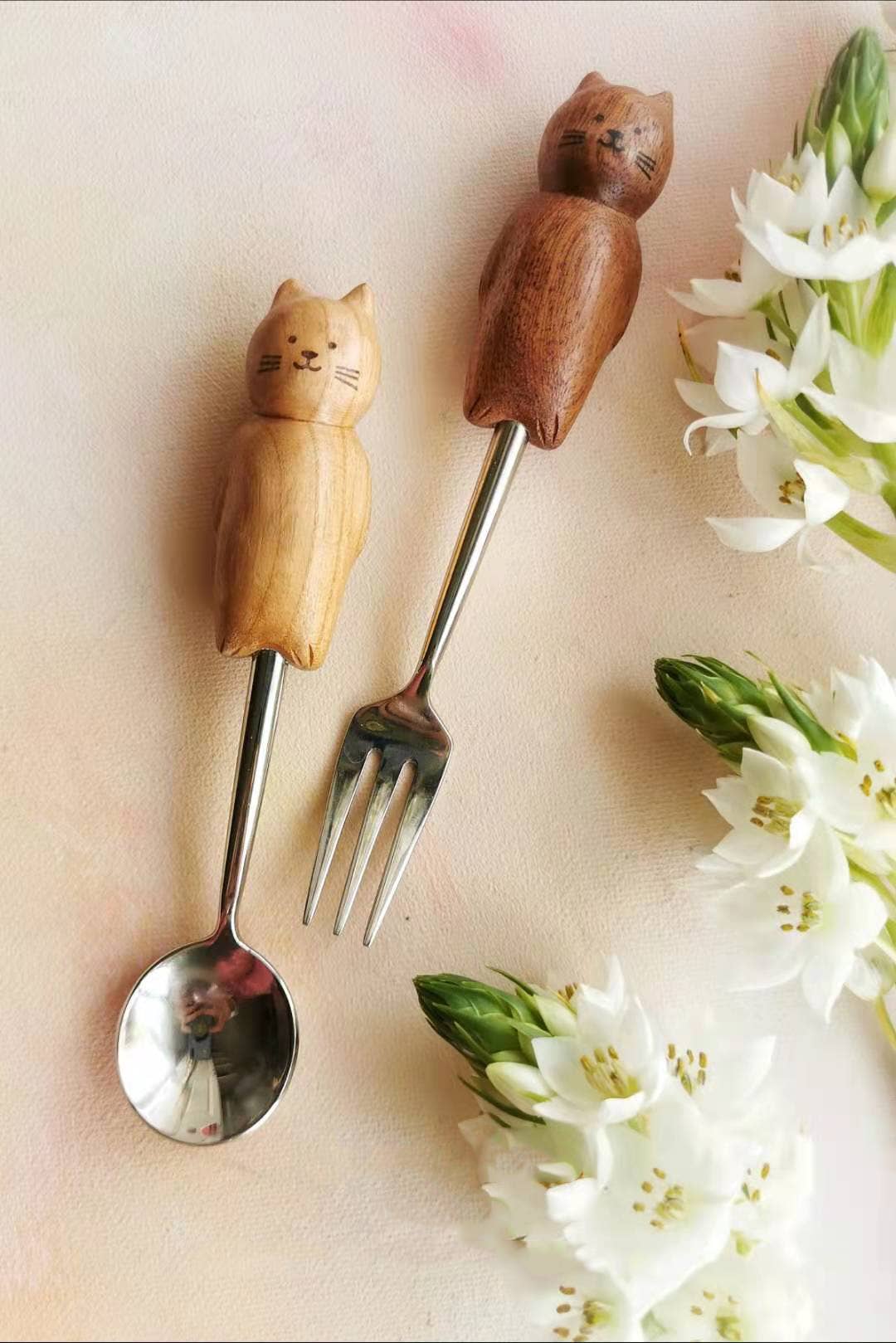 Hand-Carved Kitten Spoon & Fork - Image 11