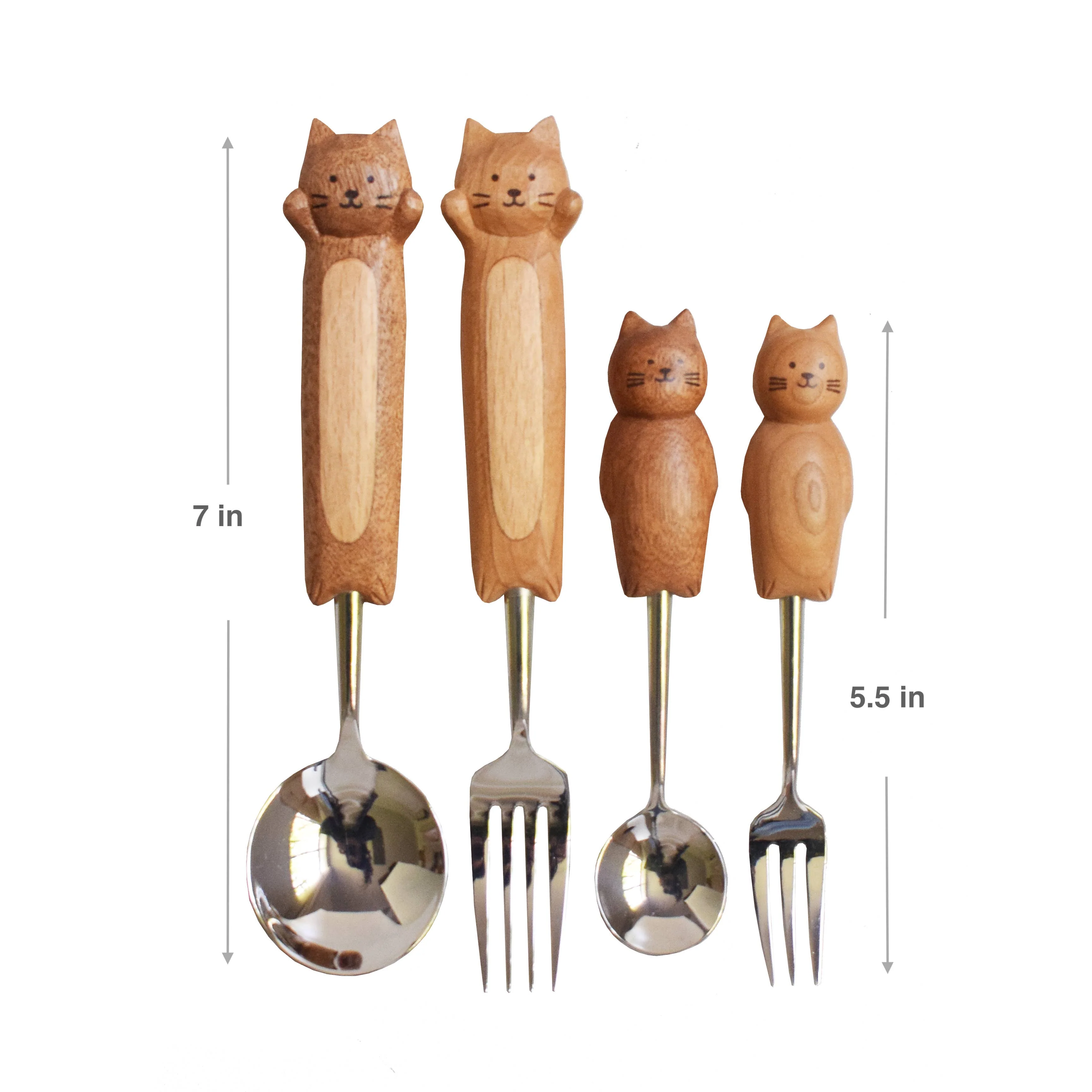 Hand-Carved Kitten Spoon & Fork - Image 12