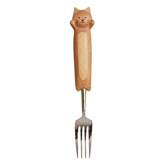 Hand-Carved Kitten Spoon & Fork - Image 2