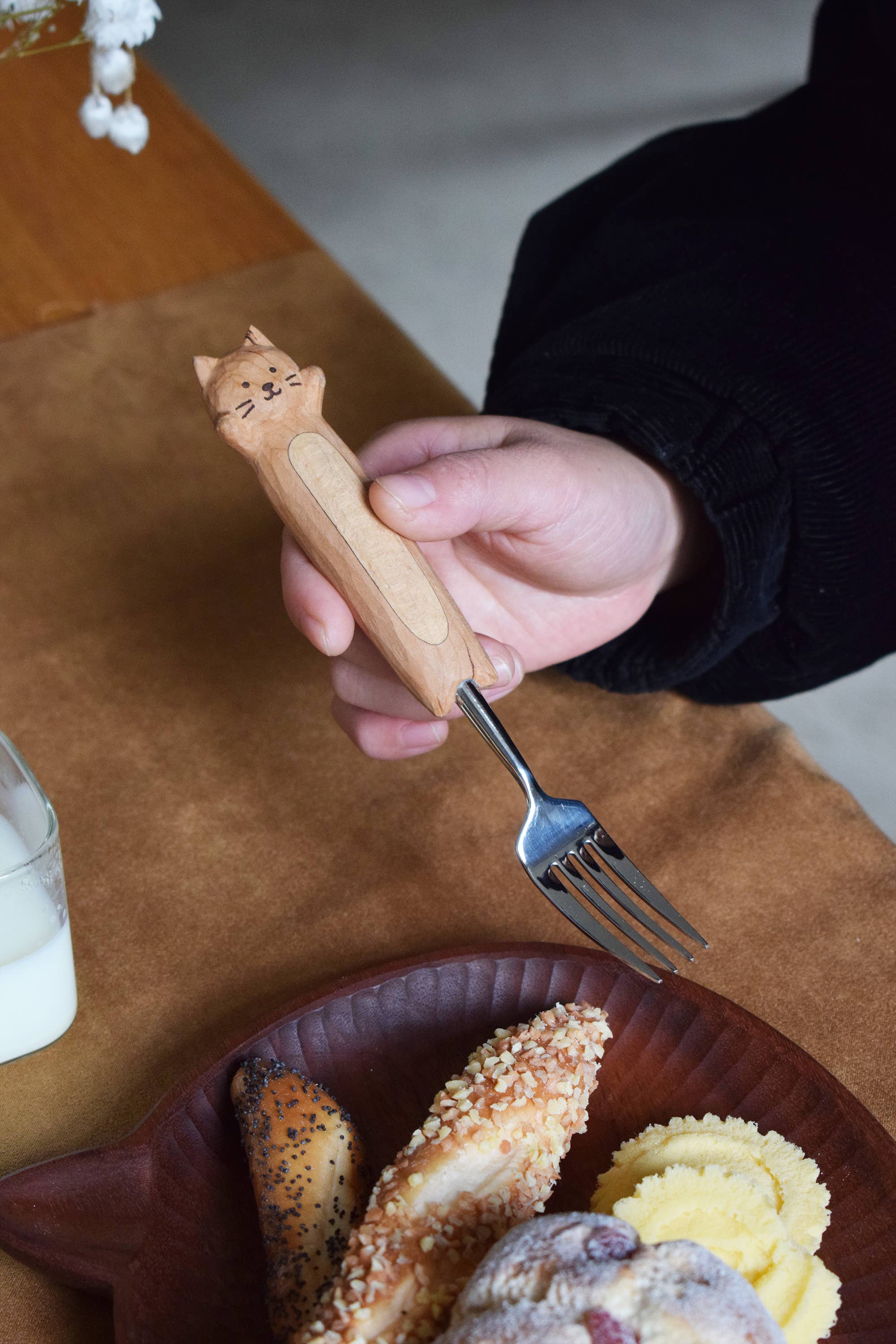 Hand-Carved Kitten Spoon & Fork - Image 6